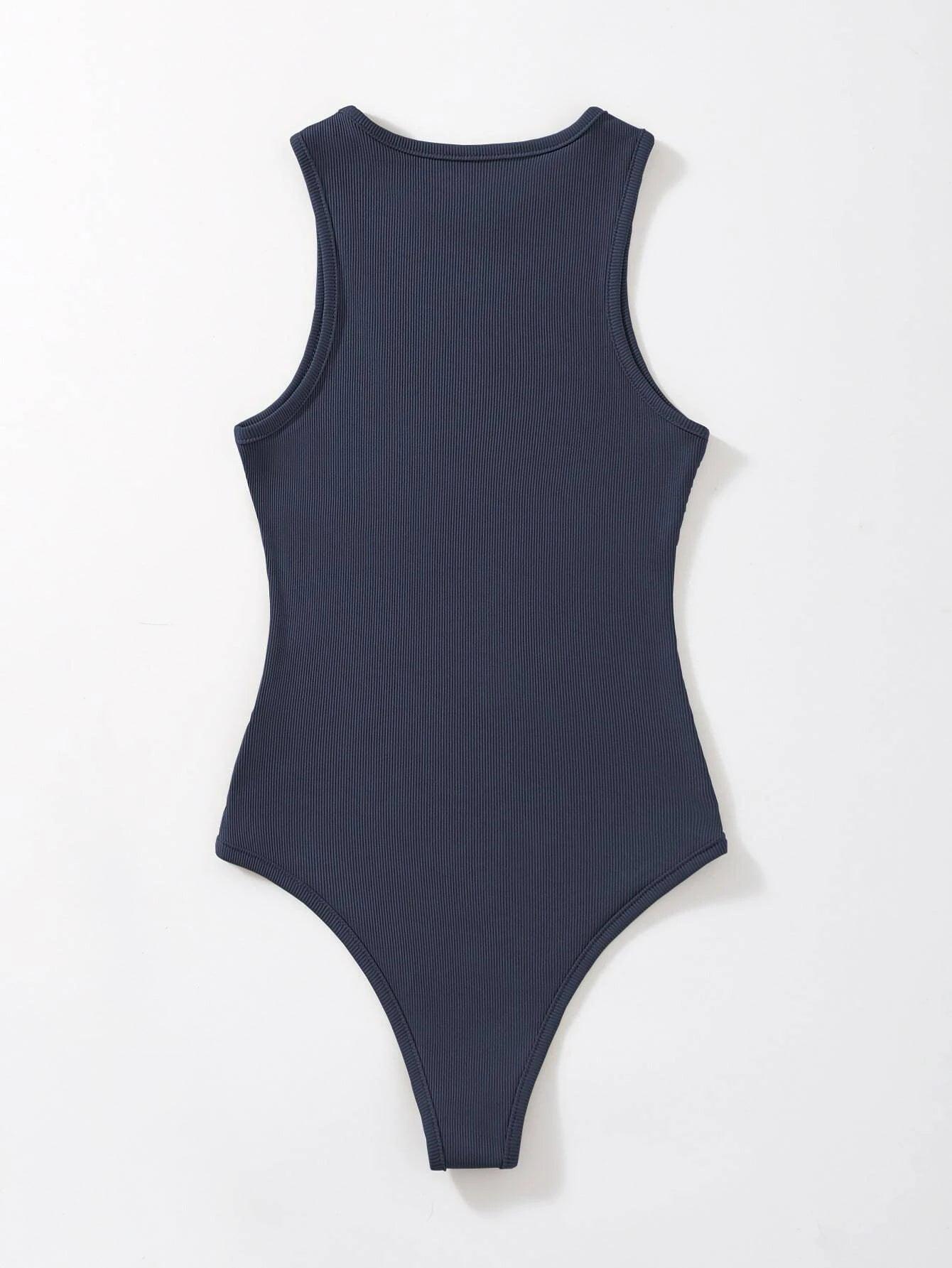 Ribbed Knit Two Tone Bodysuit-Comfy Jumpsuits