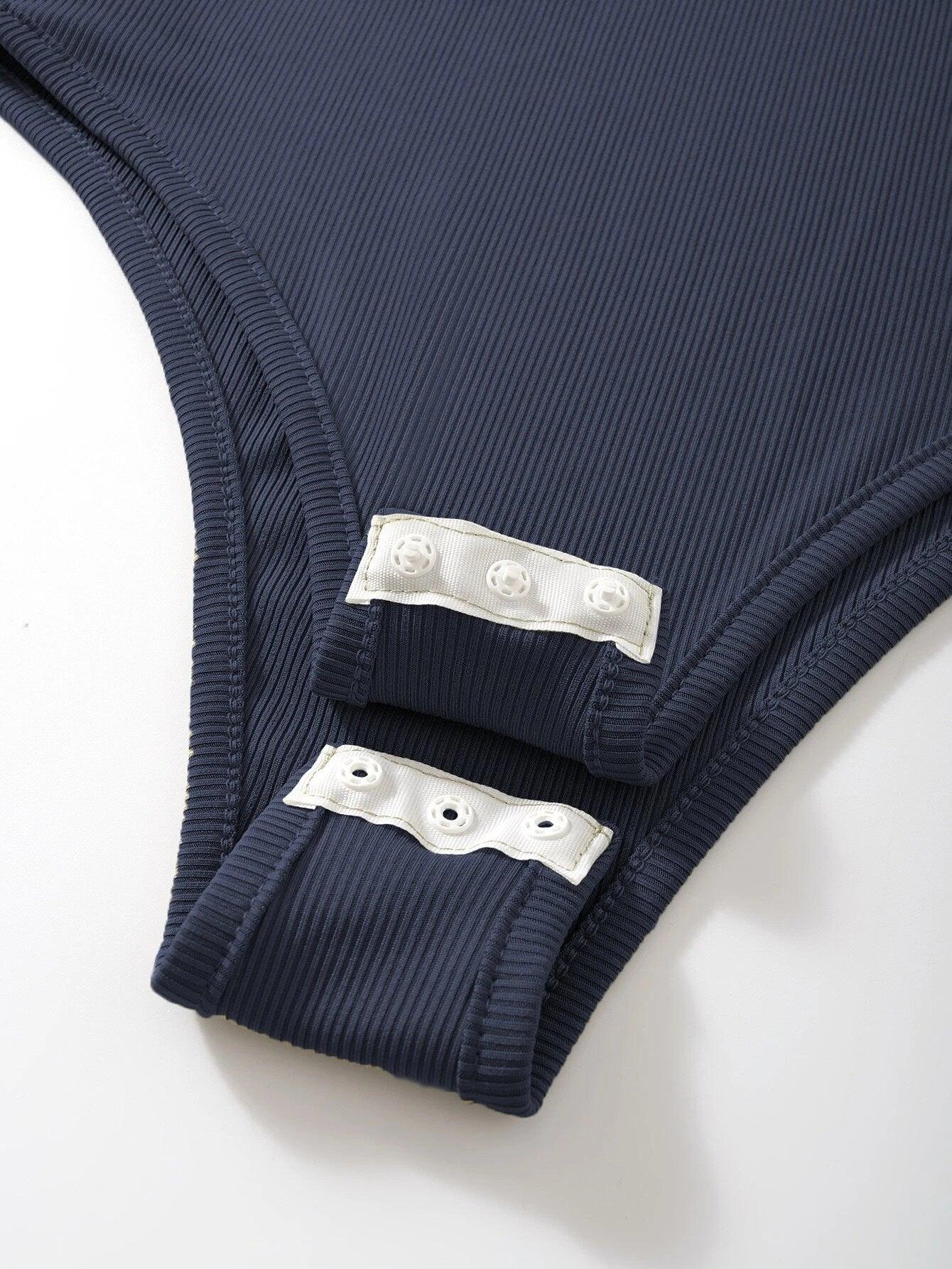 Ribbed Knit Two Tone Bodysuit-Comfy Jumpsuits