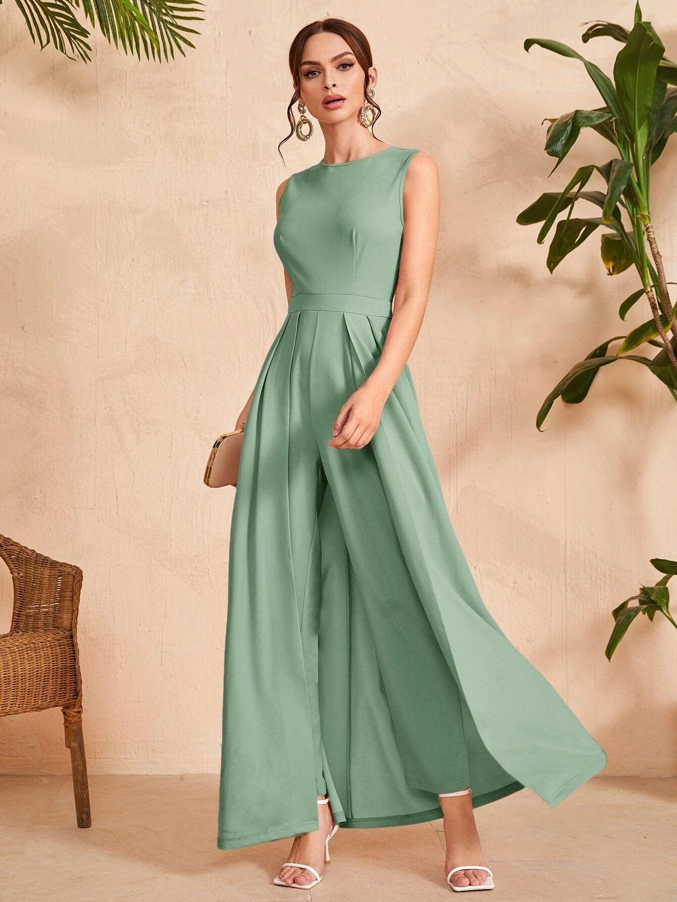 Solid Coloured Zipper Back Jumpsuit-Comfy Jumpsuits