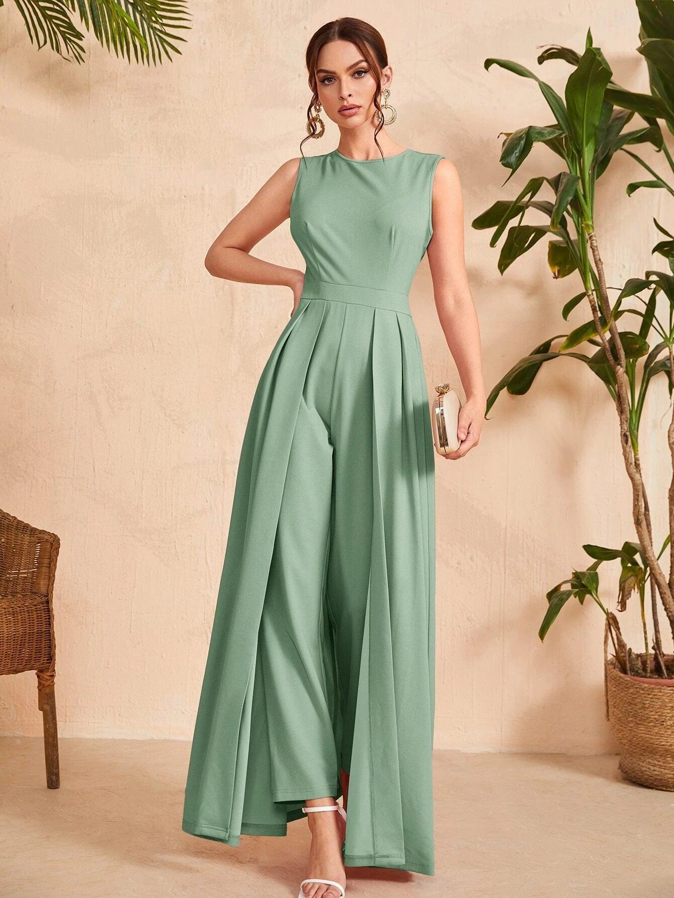 Solid Coloured Zipper Back Jumpsuit-Comfy Jumpsuits