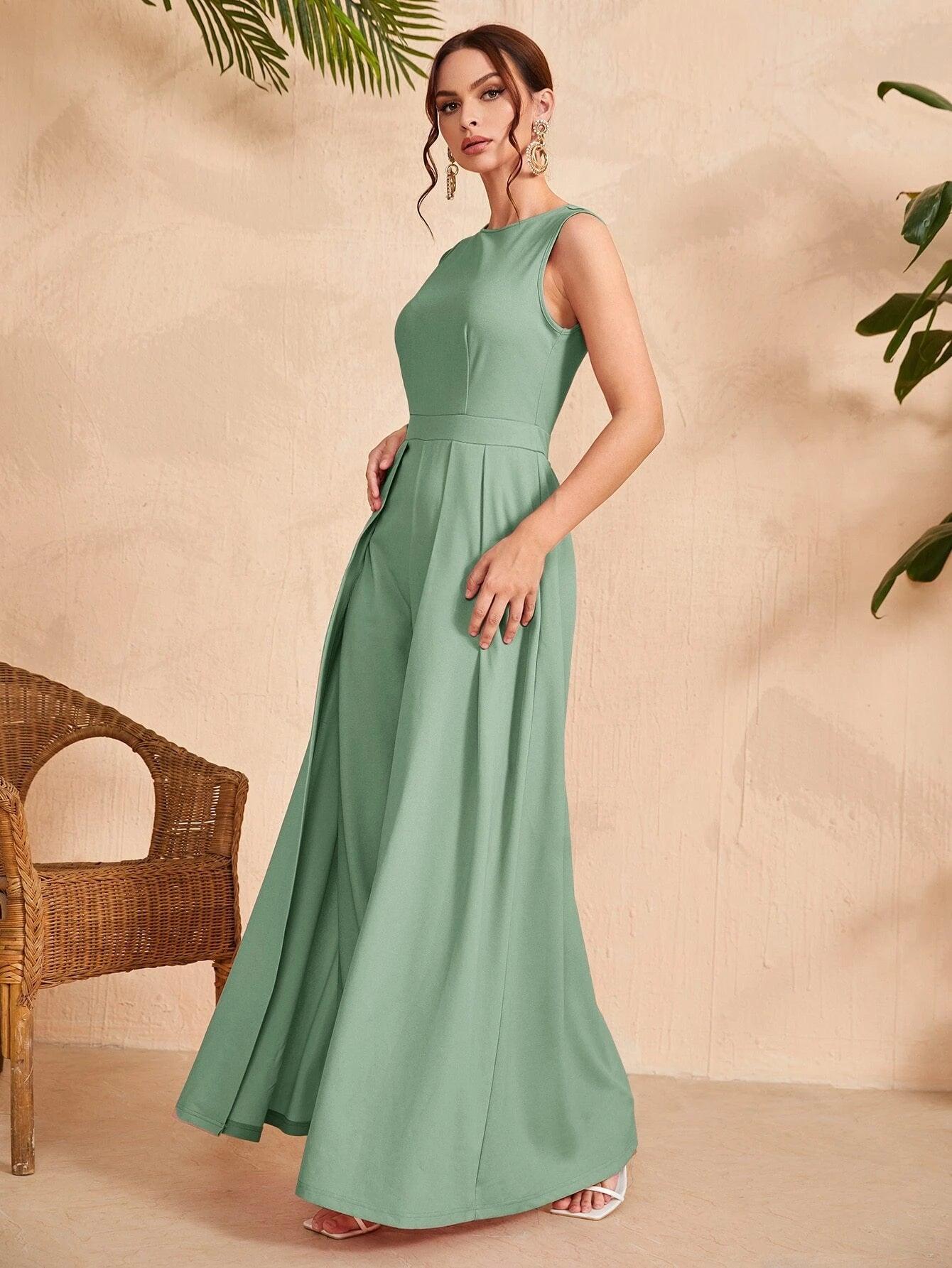 Solid Coloured Zipper Back Jumpsuit-Comfy Jumpsuits