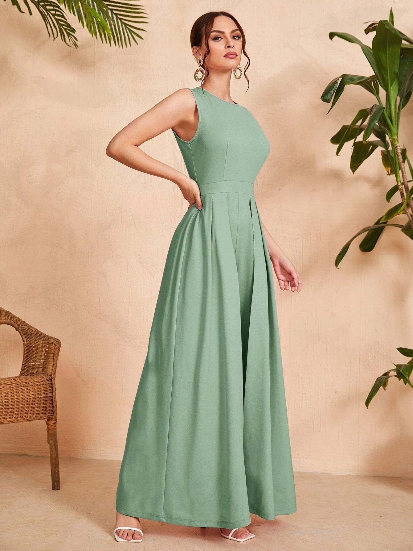 Solid Coloured Zipper Back Jumpsuit-Comfy Jumpsuits