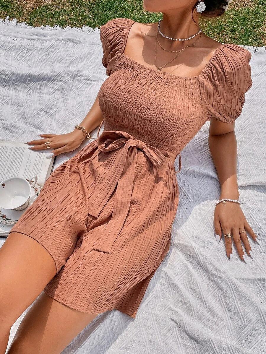 Shirred Bodice Tube Jumpsuit-Comfy Jumpsuits