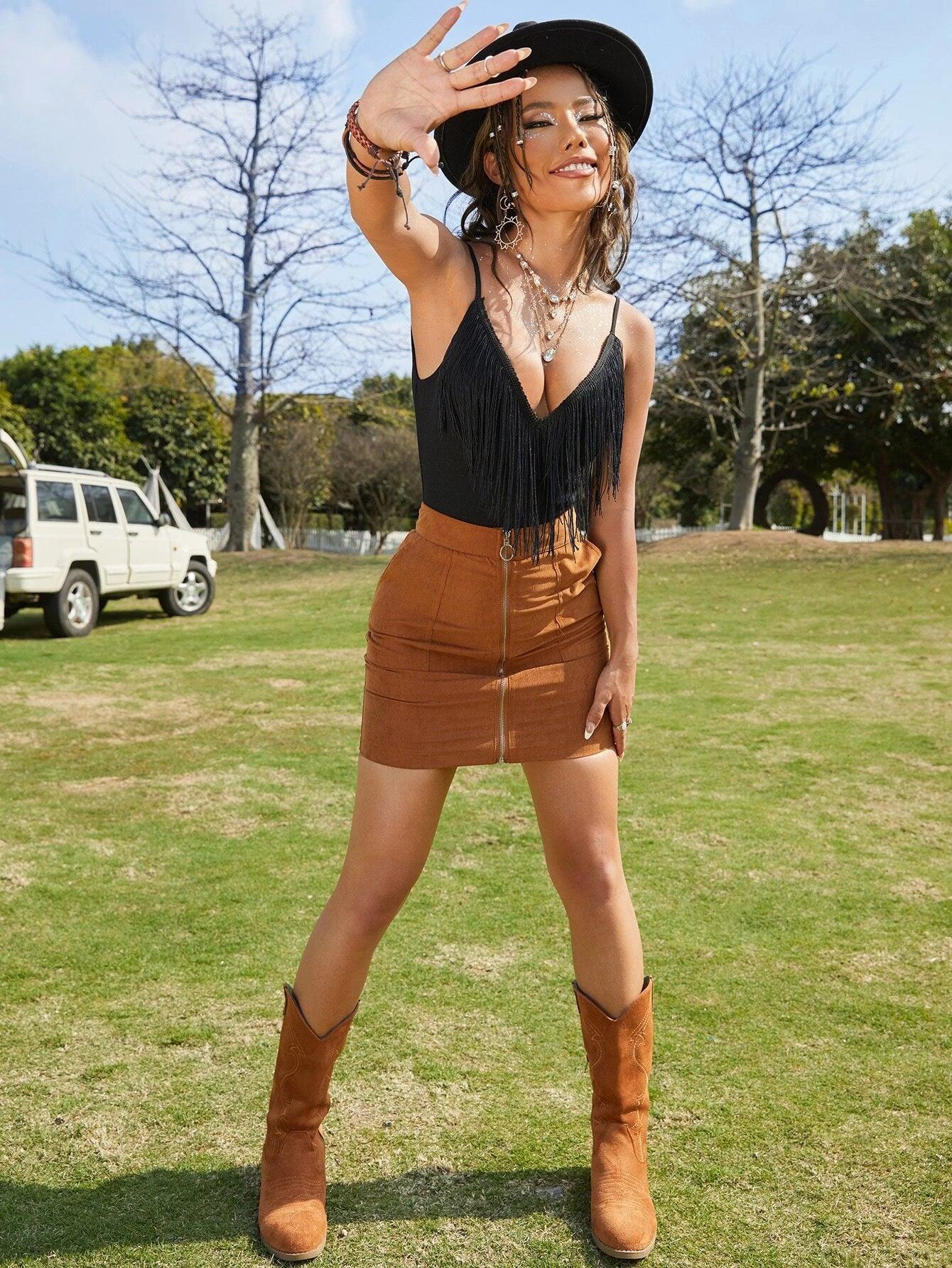 Fringe Trim Cami Bodysuit-Comfy Jumpsuits