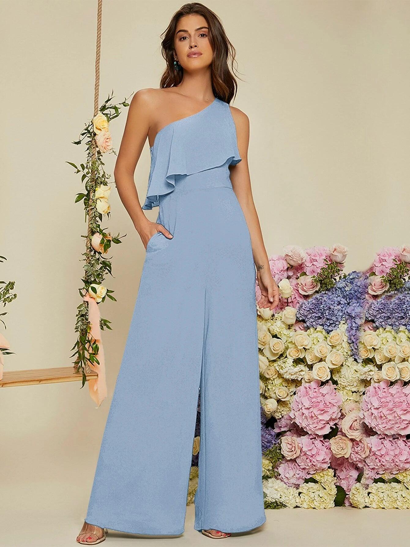 Ruffle Trim Wide Length Jumpsuit-Comfy Jumpsuits