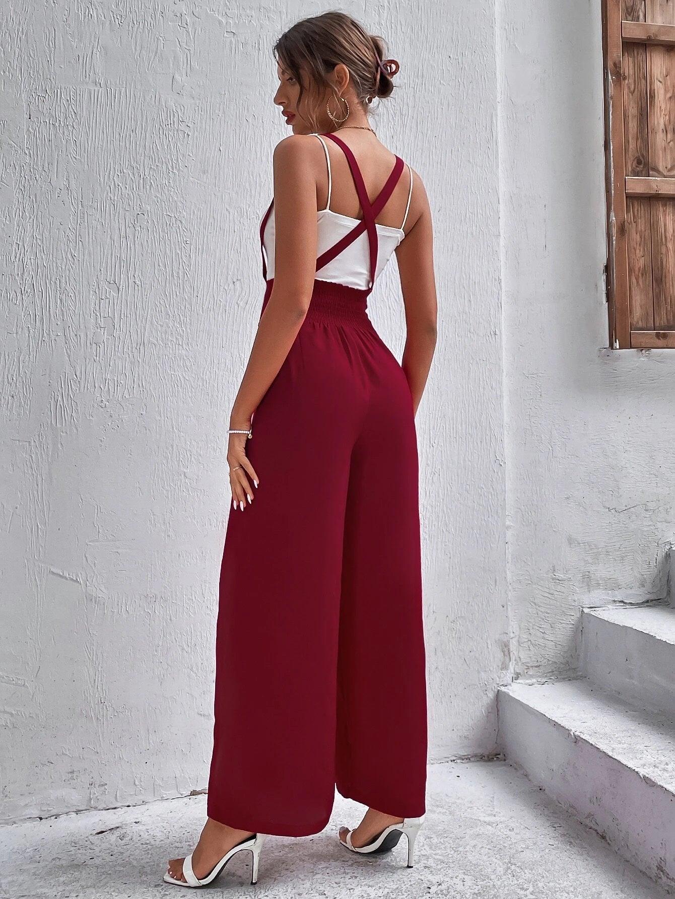Crisscross Back Wide Leg Jumpsuit Without Camisole-Comfy Jumpsuits