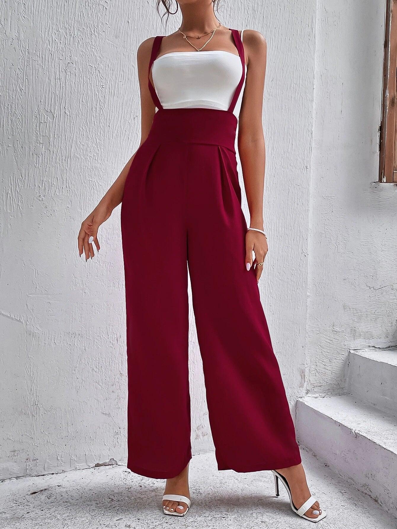Crisscross Back Wide Leg Jumpsuit Without Camisole-Comfy Jumpsuits