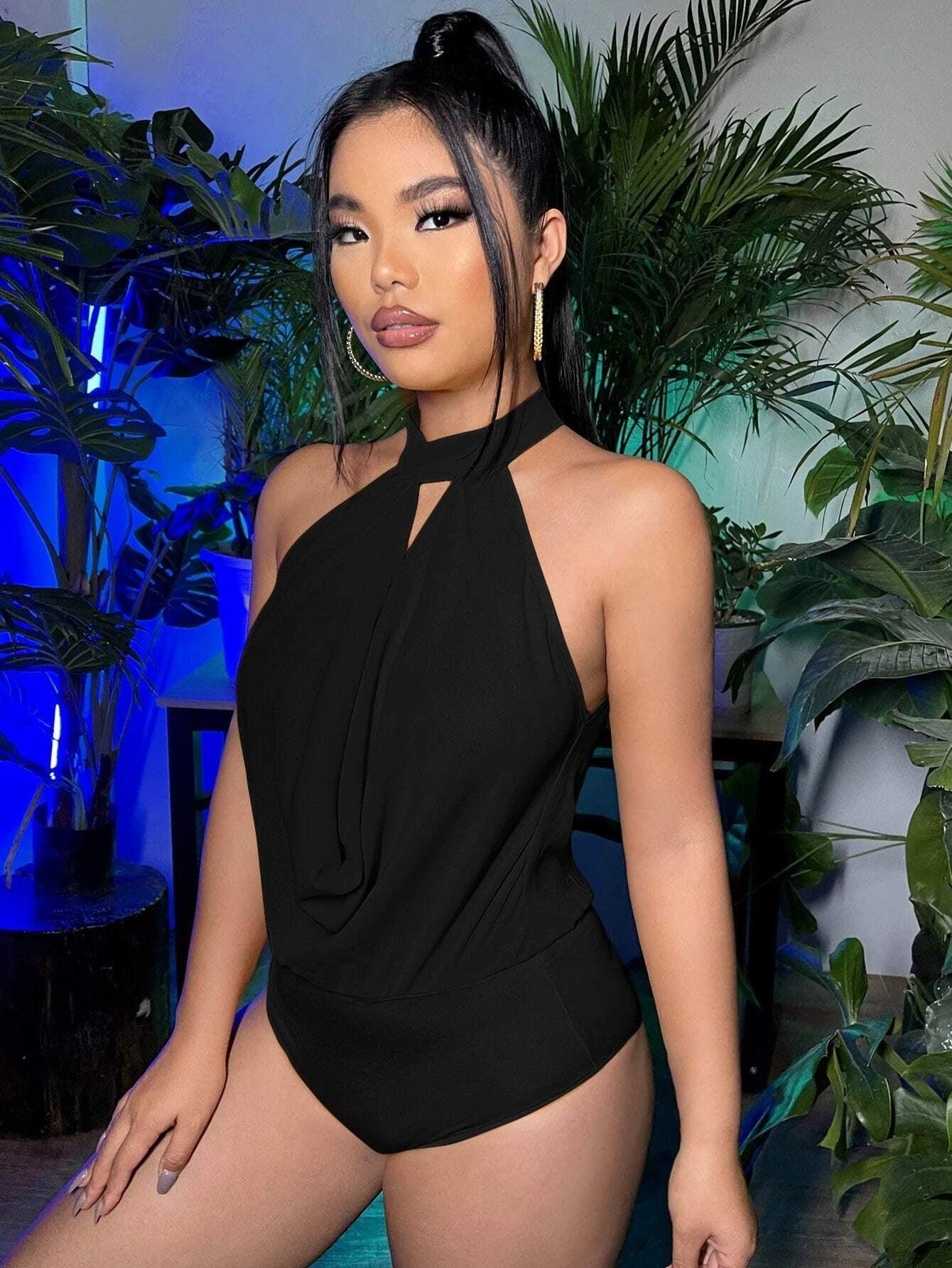 Draped Tie Back Bodysuit-Comfy Jumpsuits