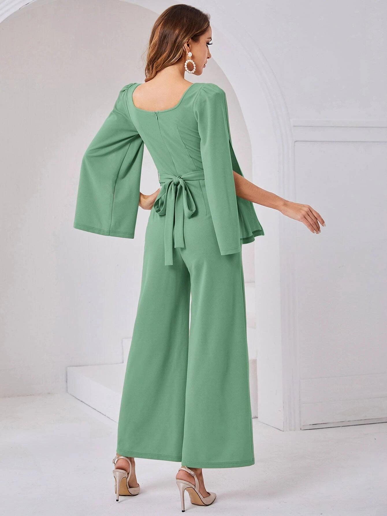 Scoop Neck Wide Length Belted Jumpsuit-Comfy Jumpsuits