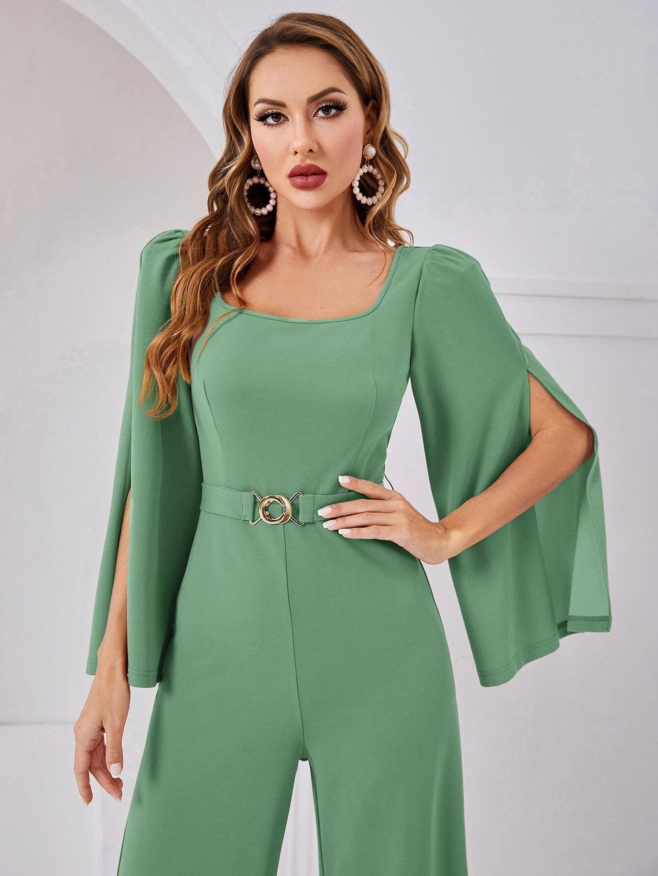 Scoop Neck Wide Length Belted Jumpsuit-Comfy Jumpsuits