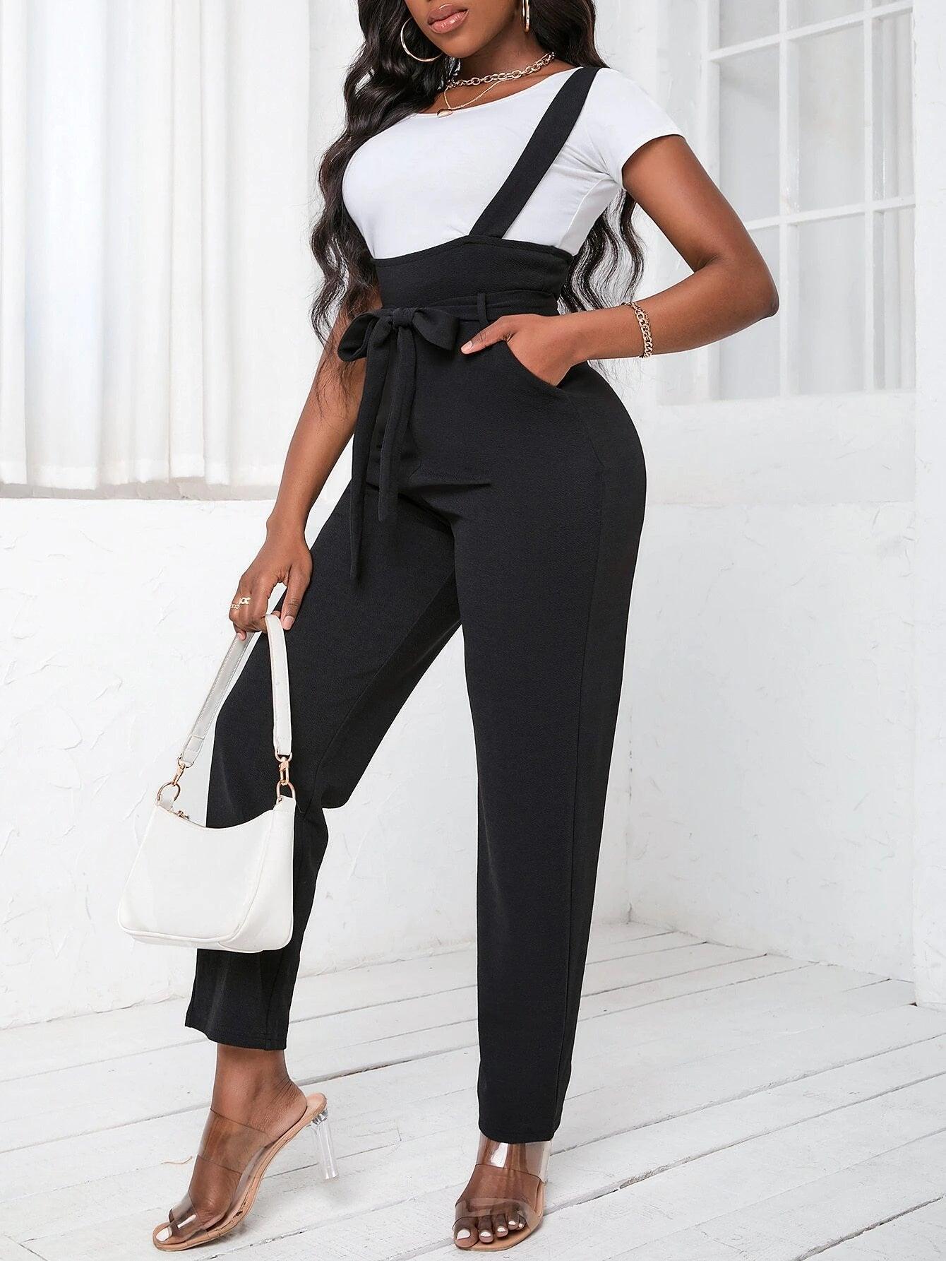 Belted Suspender Jumpsuit-Comfy Jumpsuits