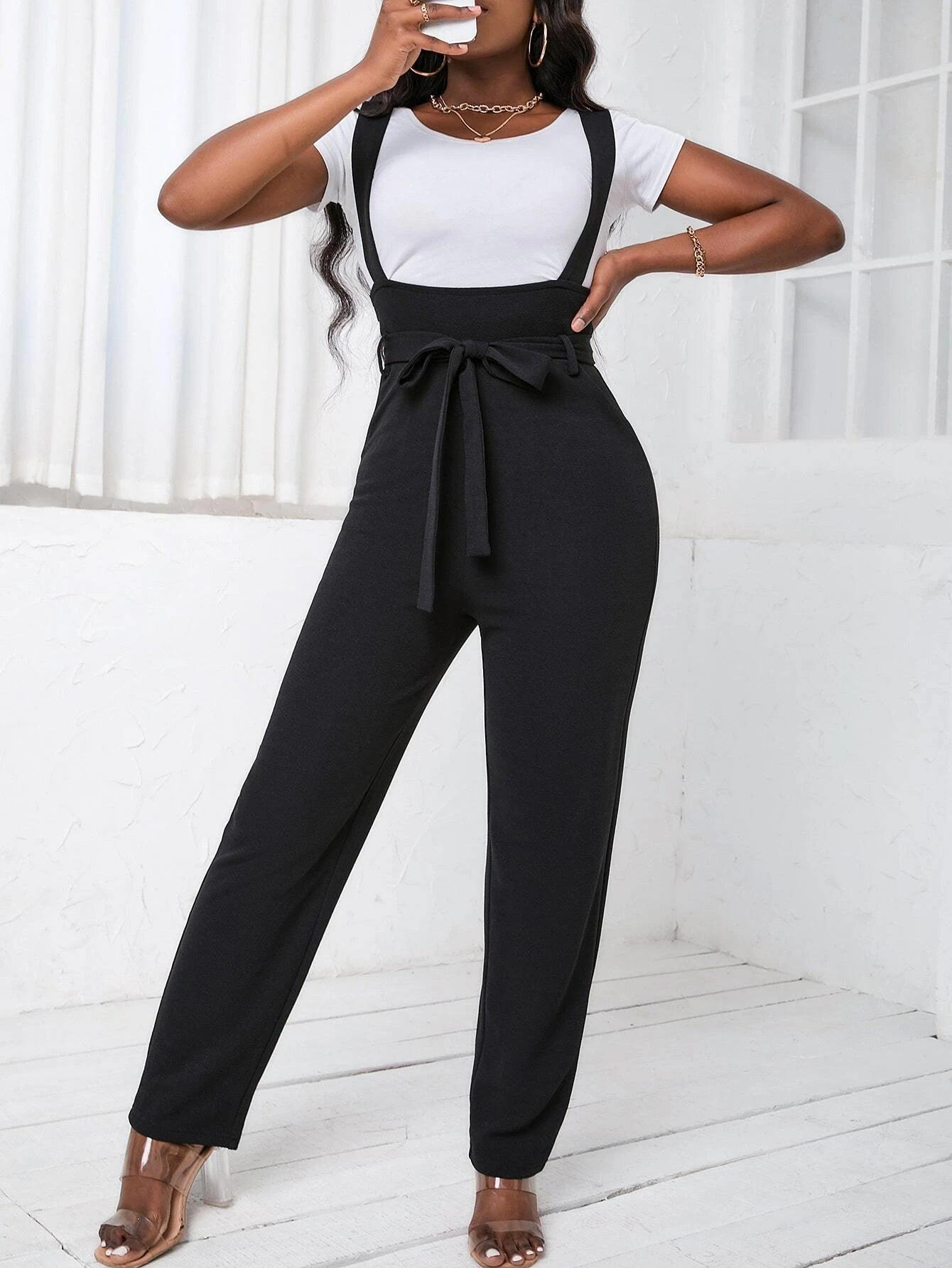 Belted Suspender Jumpsuit-Comfy Jumpsuits