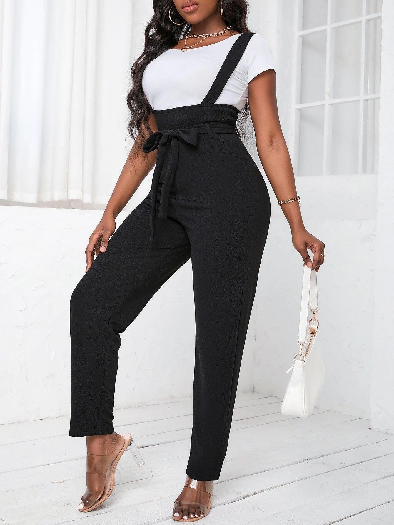 Belted Suspender Jumpsuit-Comfy Jumpsuits