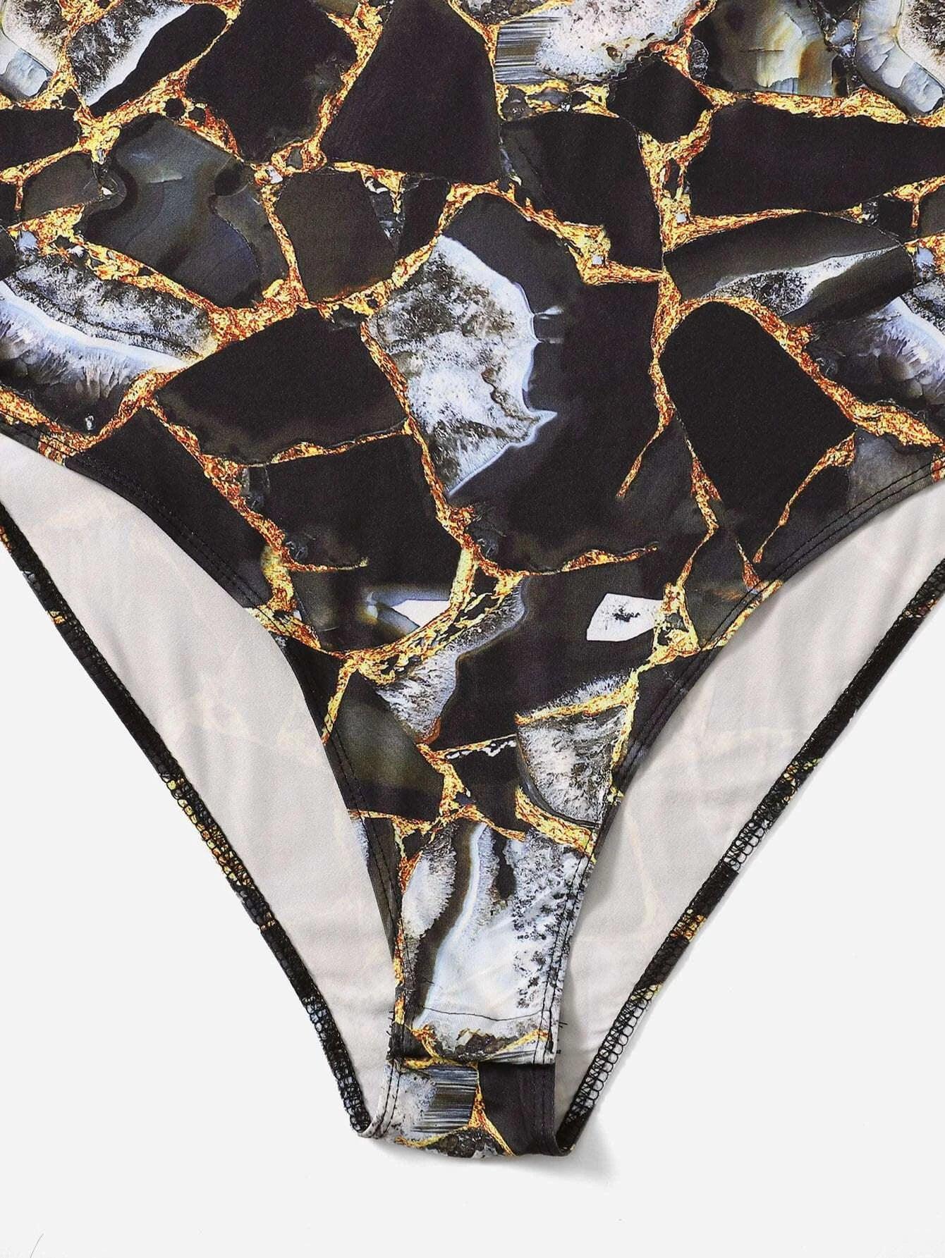 Printed Mock Neck Bodysuit-Comfy Jumpsuits