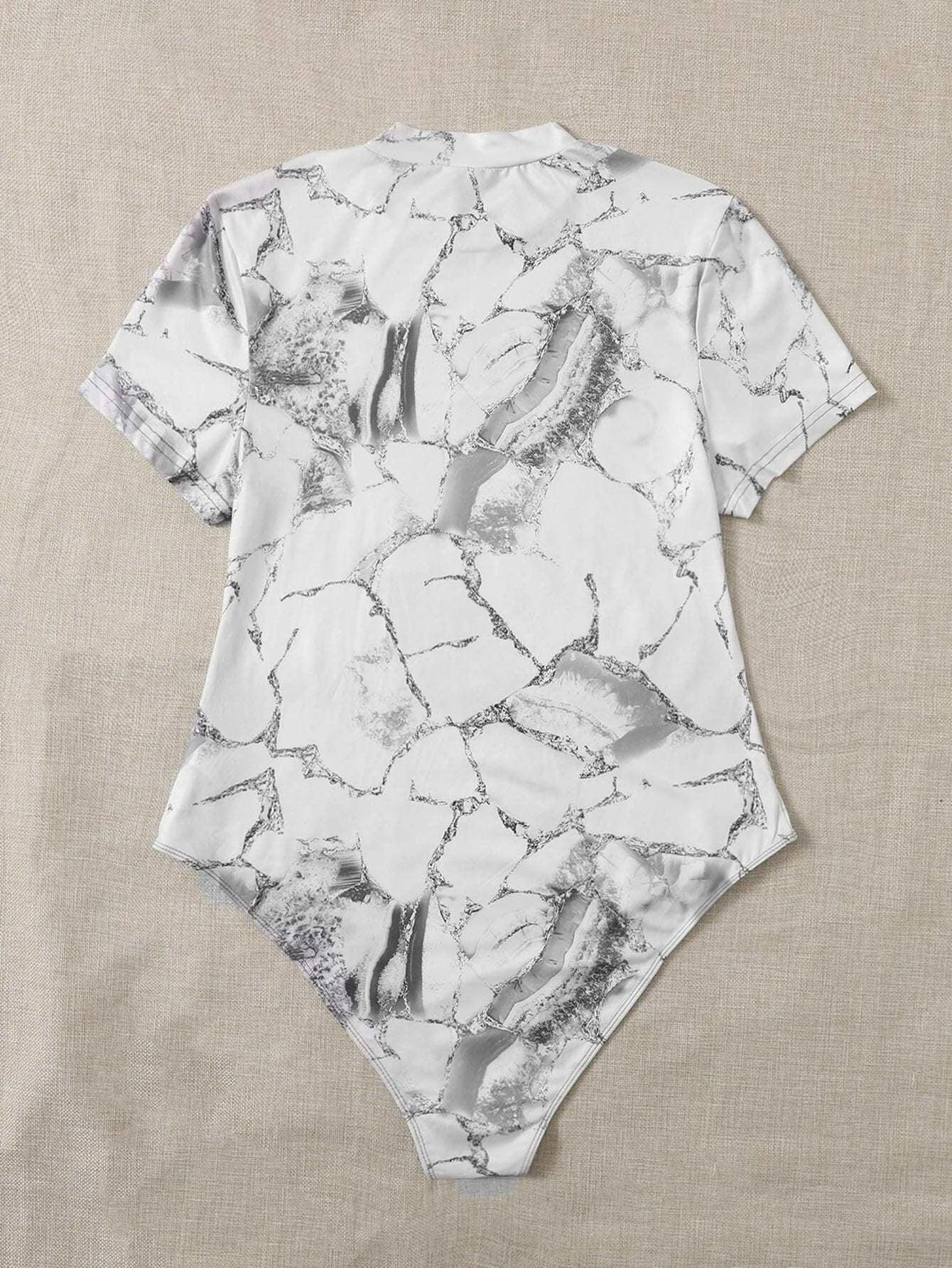 Printed Mock Neck Bodysuit-Comfy Jumpsuits