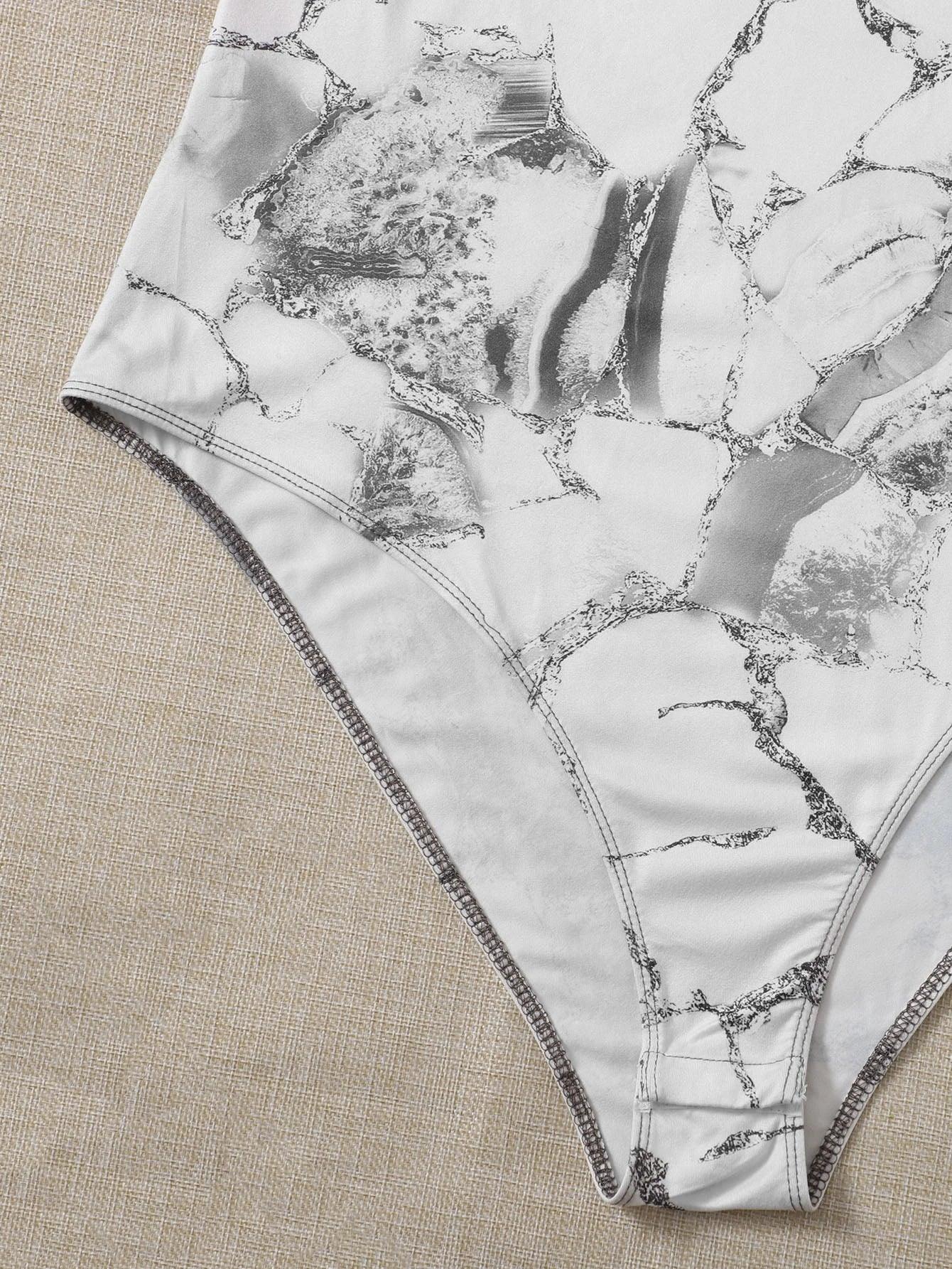 Printed Mock Neck Bodysuit-Comfy Jumpsuits