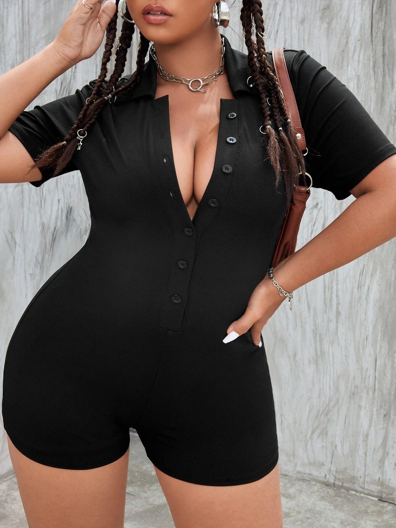 Short Sleeve Front Solid Romper-Comfy Jumpsuits