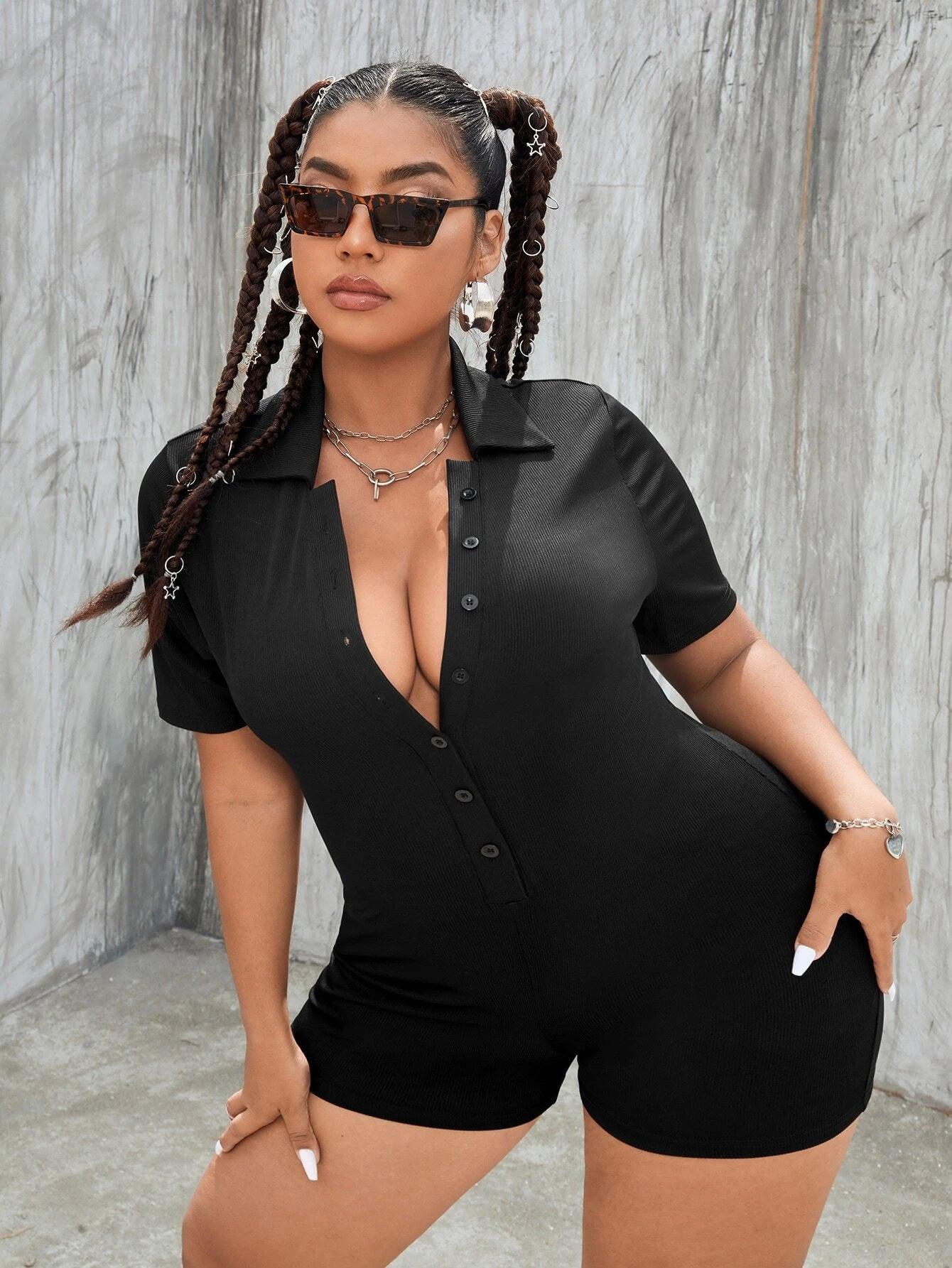 Short Sleeve Front Solid Romper-Comfy Jumpsuits