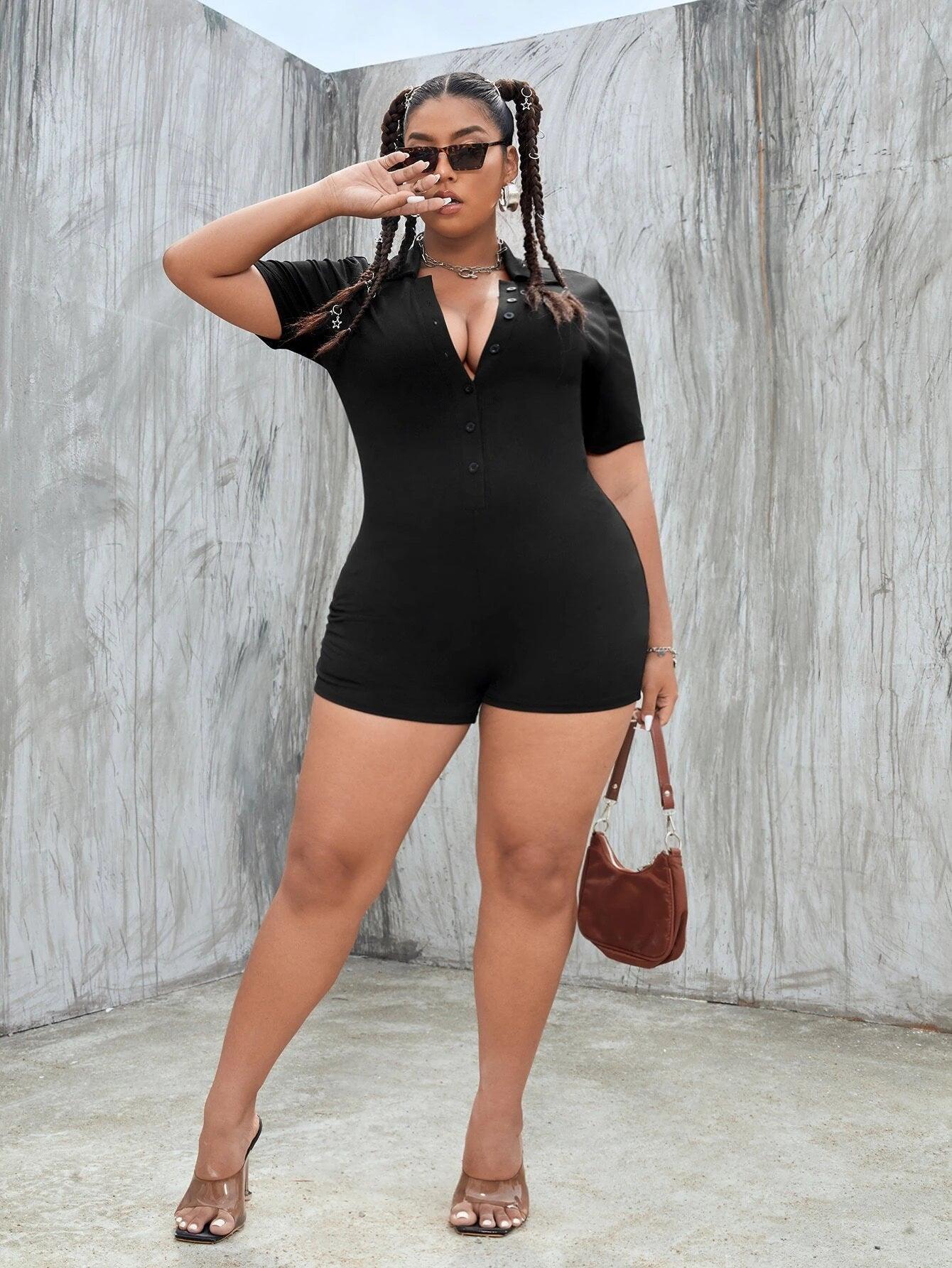 Short Sleeve Front Solid Romper-Comfy Jumpsuits