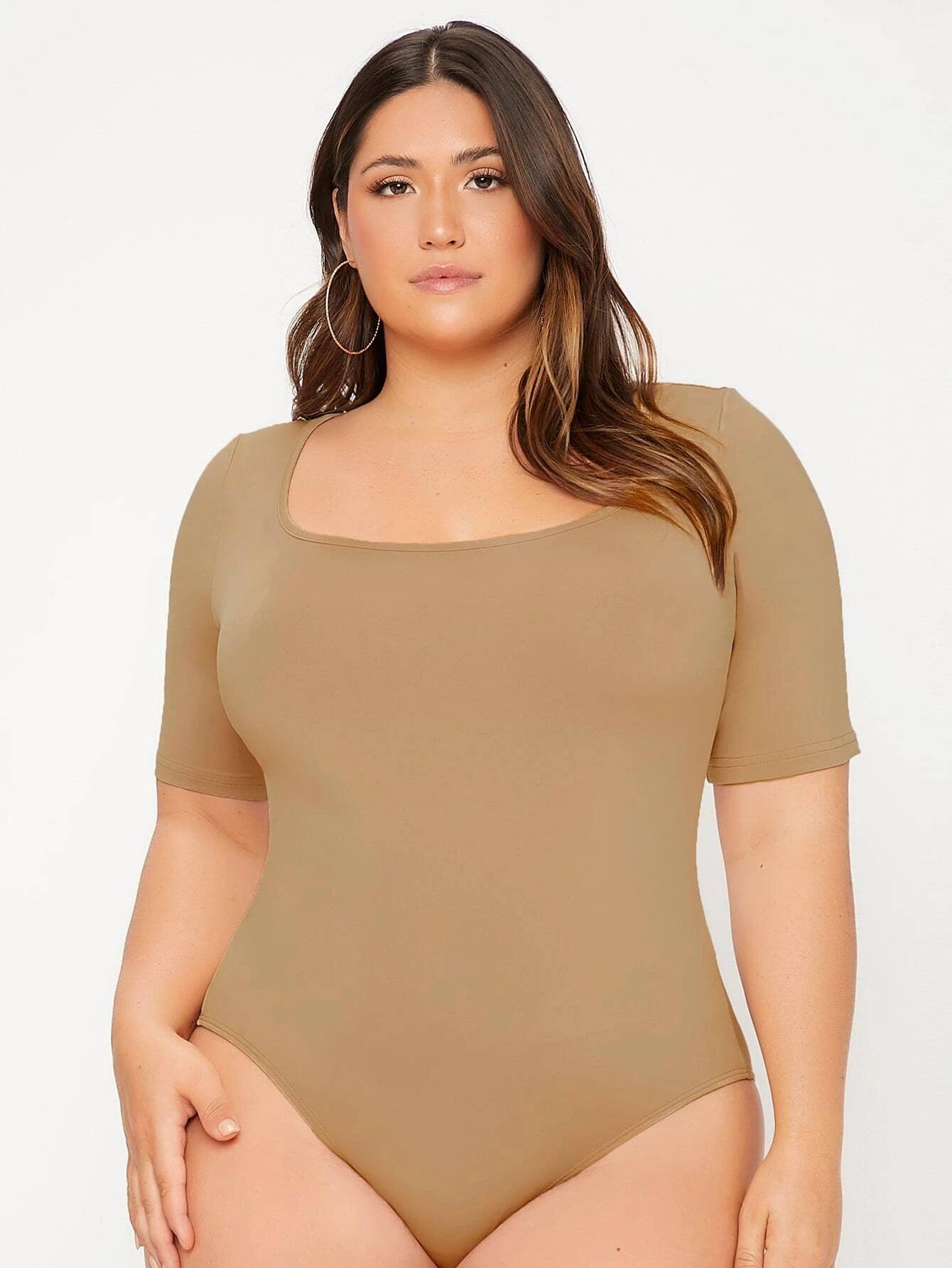 Plus Scoop Neck Bodysuit-Comfy Jumpsuits