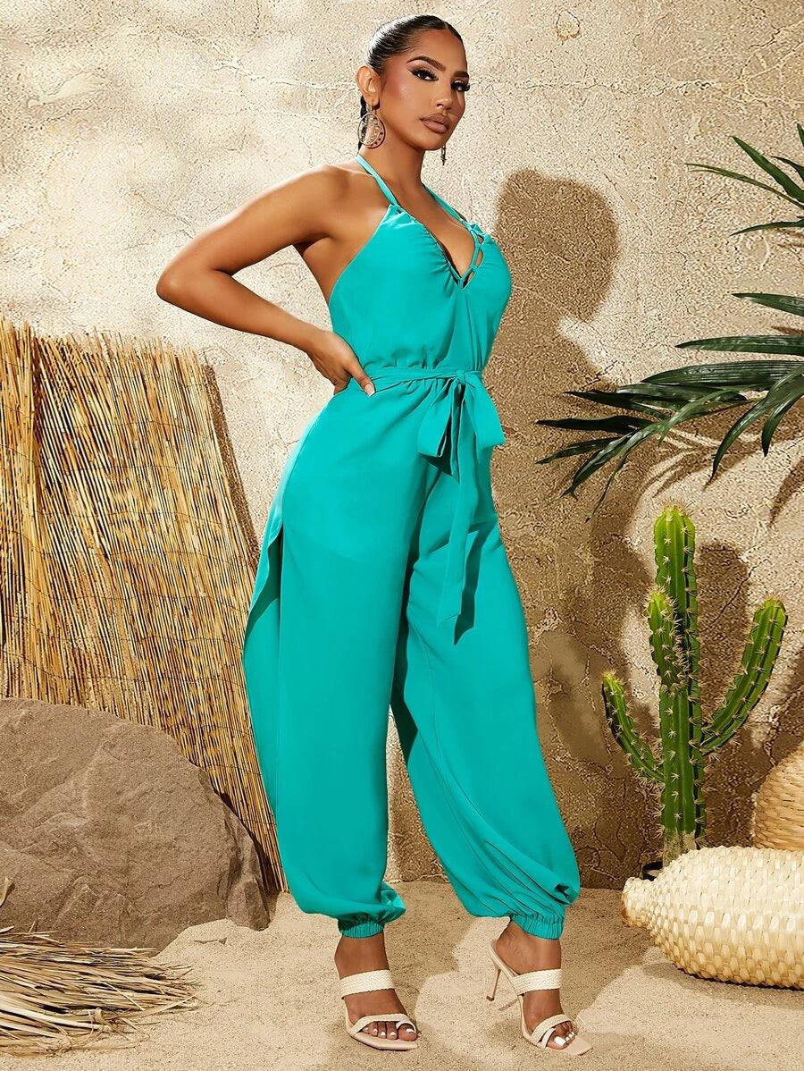 Tie Backless Split Side Jumpsuit-Comfy Jumpsuits