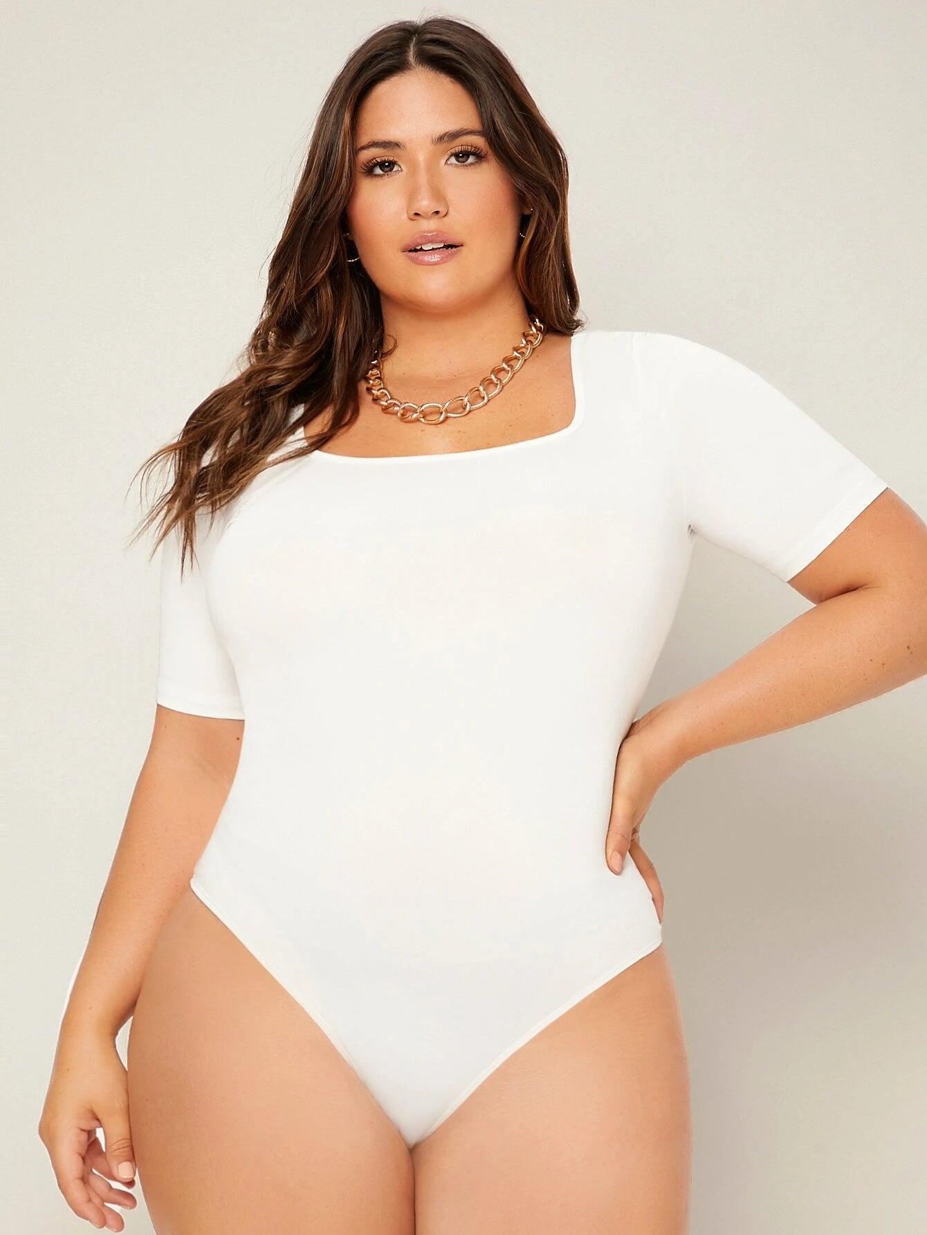 Plus Scoop Neck Bodysuit-Comfy Jumpsuits