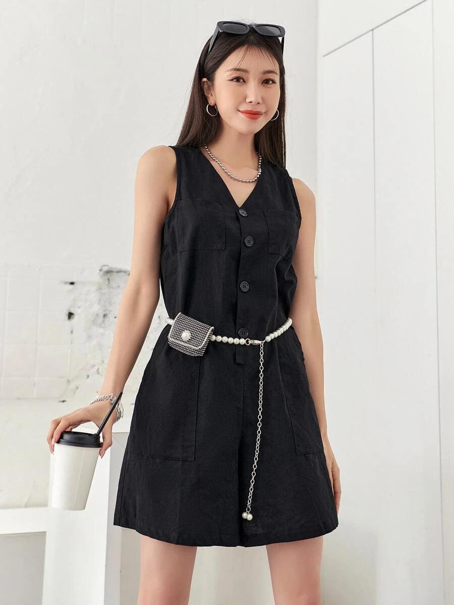 Pocket Button Front Tank Jumpsuit-Comfy Jumpsuits