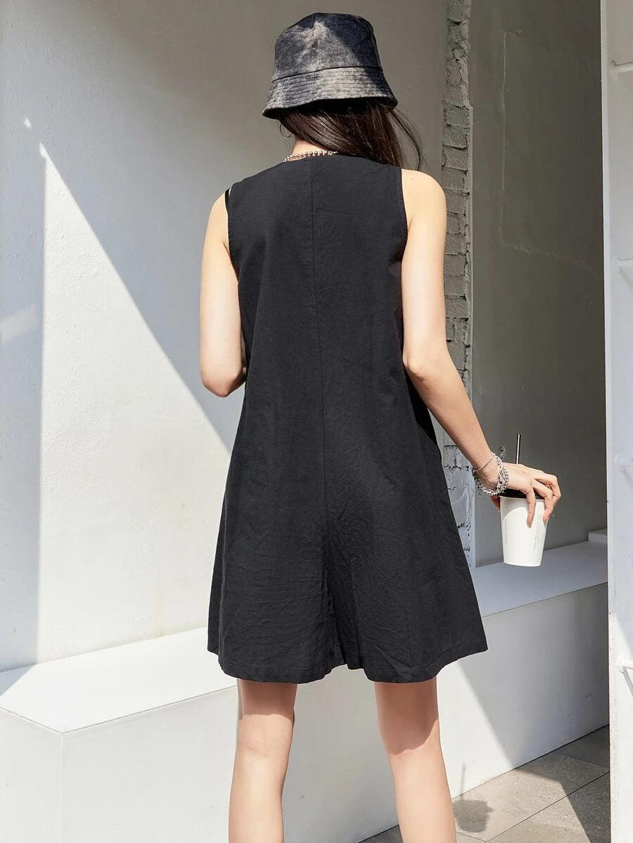 Pocket Button Front Tank Jumpsuit-Comfy Jumpsuits