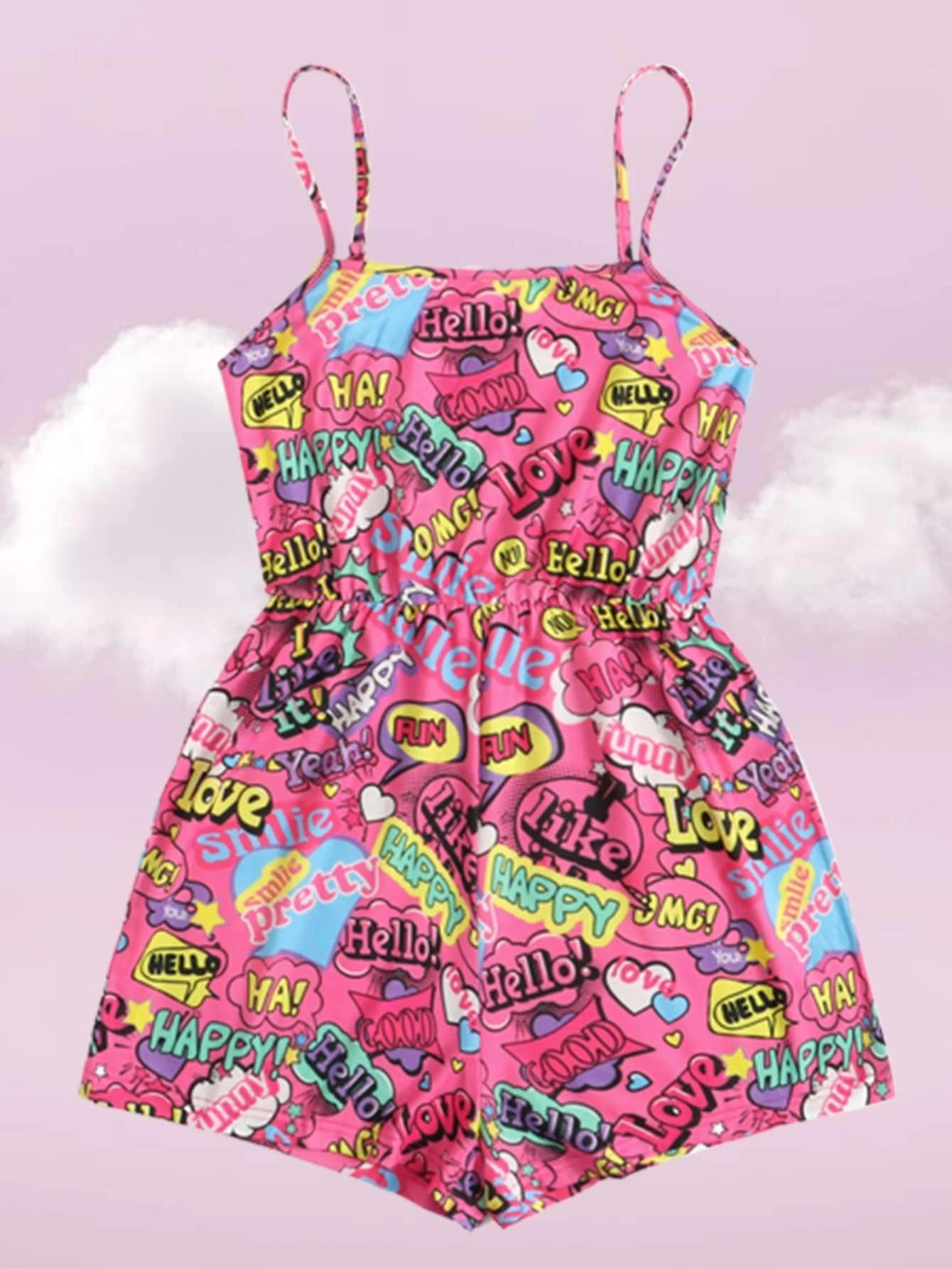 Pop Art Print Cami Romper-Comfy Jumpsuits