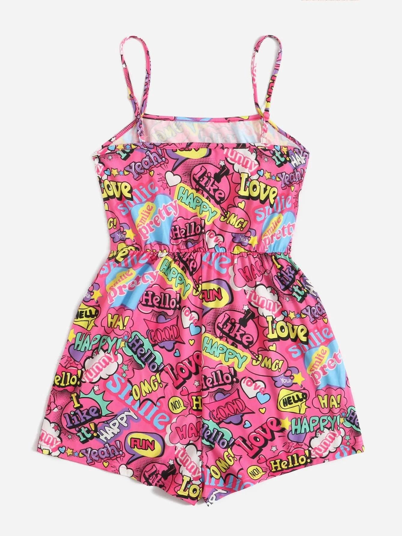 Pop Art Print Cami Romper-Comfy Jumpsuits