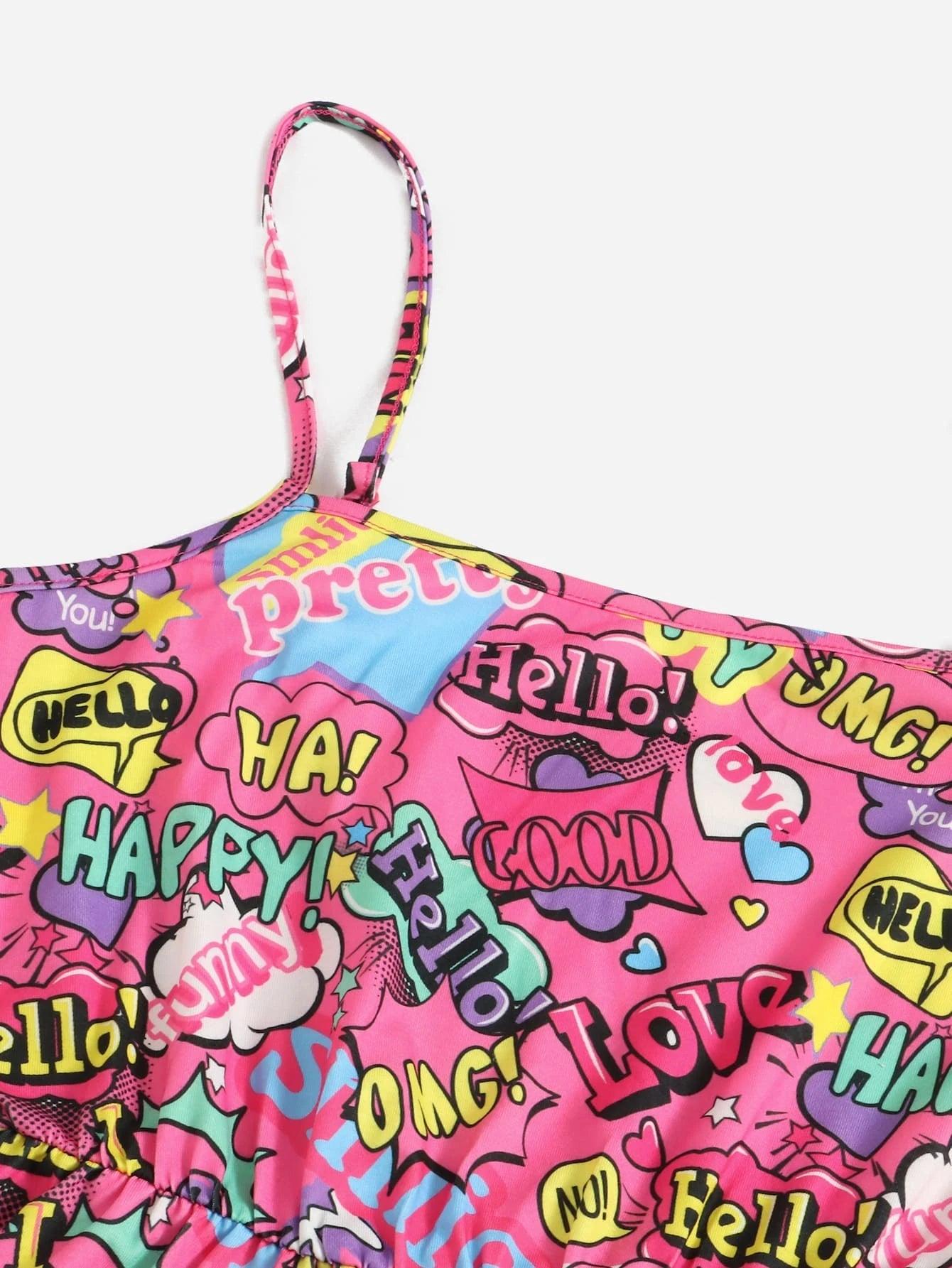 Pop Art Print Cami Romper-Comfy Jumpsuits