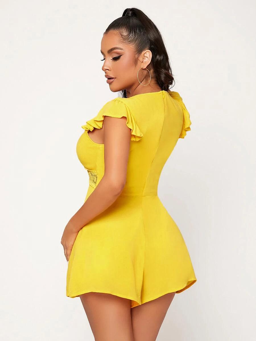 Butterfly Sleeve Deep V Neck Romper-Comfy Jumpsuits