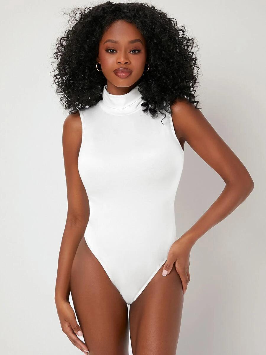 Mock Neck Slim Fit Bodysuit-Comfy Jumpsuits
