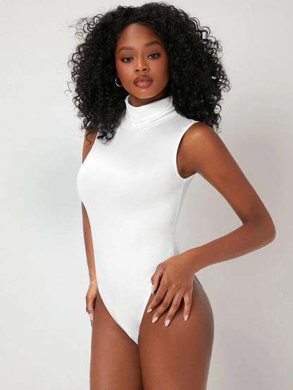 Mock Neck Slim Fit Bodysuit-Comfy Jumpsuits