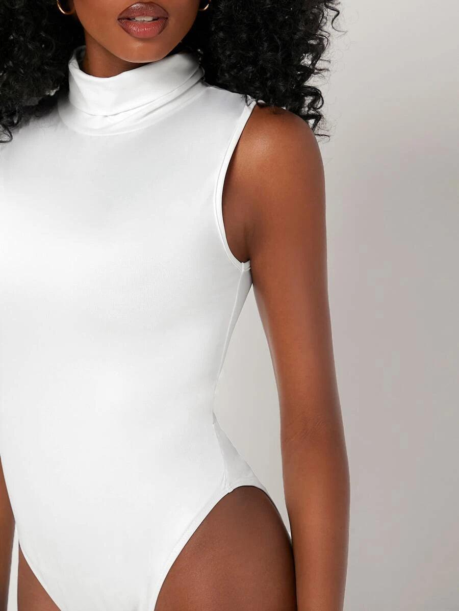 Mock Neck Slim Fit Bodysuit-Comfy Jumpsuits