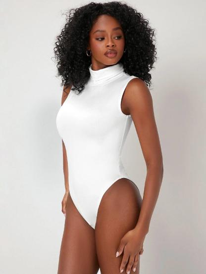 Mock Neck Slim Fit Bodysuit-Comfy Jumpsuits