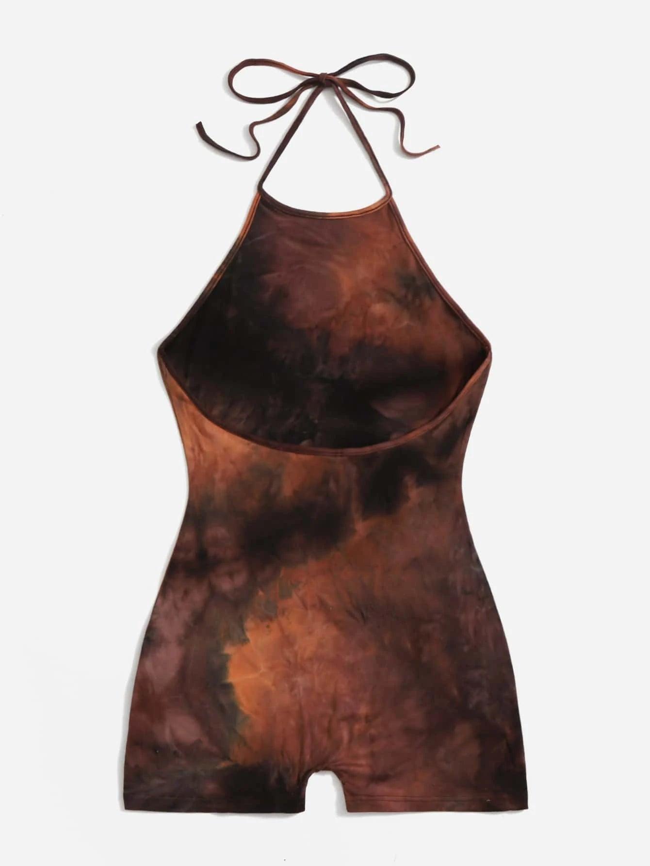 Tie Dye Knot Backless Unitard-Comfy Jumpsuits