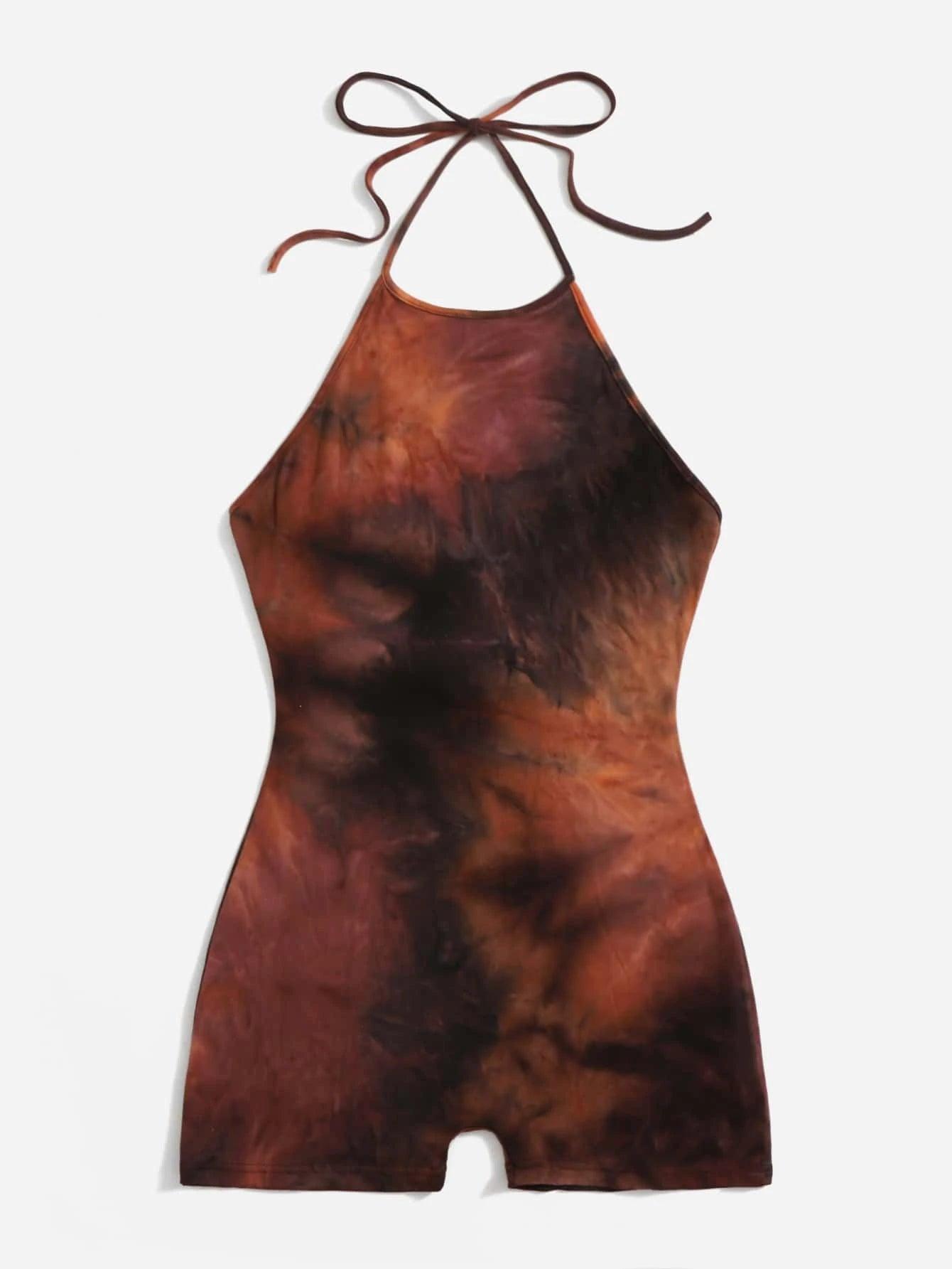 Tie Dye Knot Backless Unitard-Comfy Jumpsuits