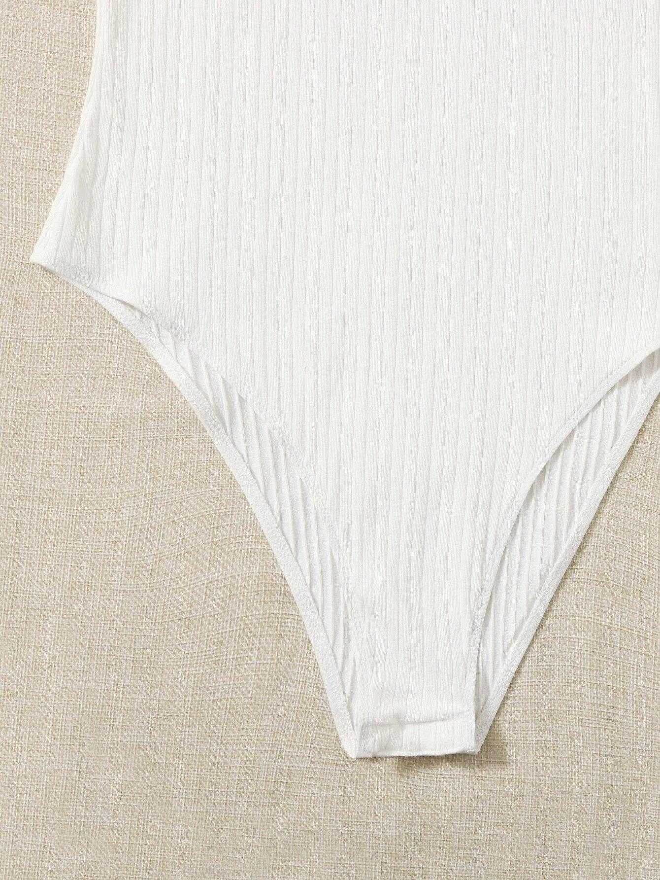 Swiss Dot Flounce Sleeve Rib-Knit Bodysuit-Comfy Jumpsuits