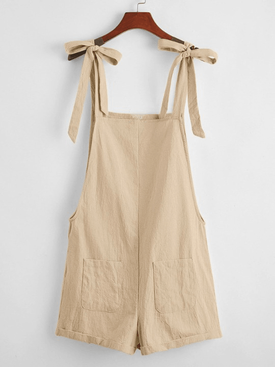 Knot Strap Pocket Patched Pinafore Romper-Comfy Jumpsuits