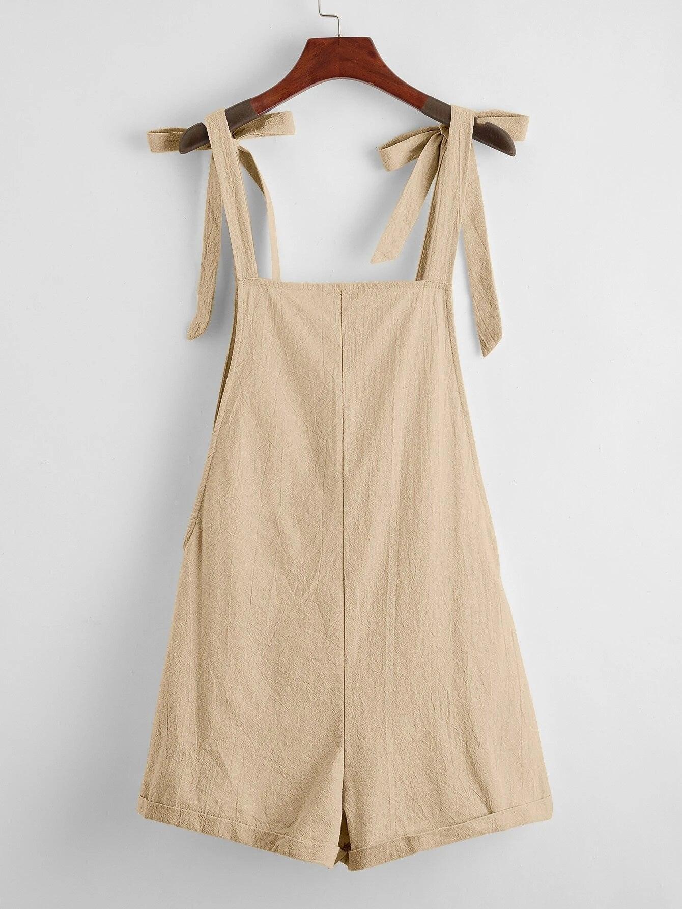 Knot Strap Pocket Patched Pinafore Romper-Comfy Jumpsuits