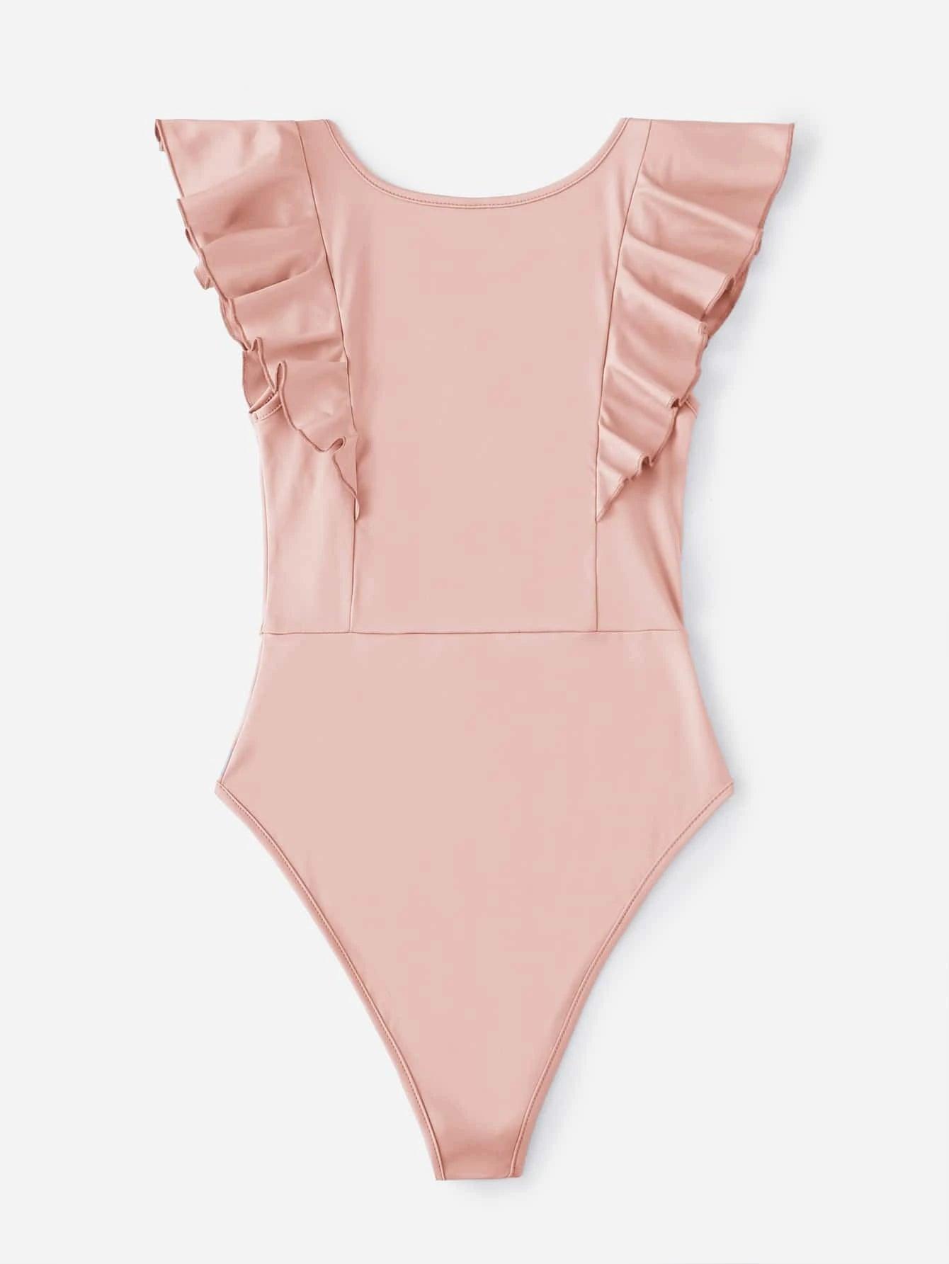 Solid Ruffle Armhole Bodysuit-Comfy Jumpsuits