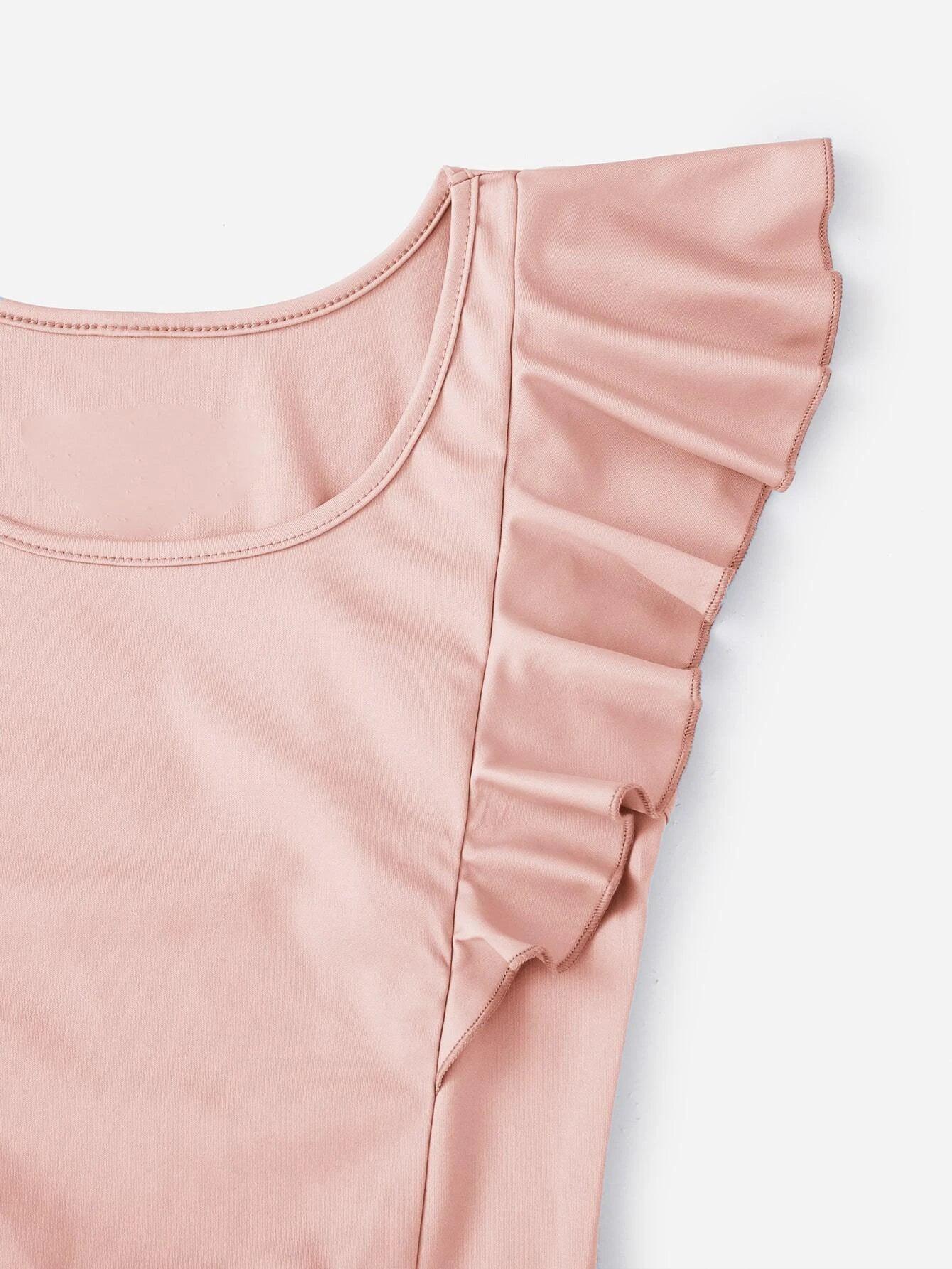 Solid Ruffle Armhole Bodysuit-Comfy Jumpsuits