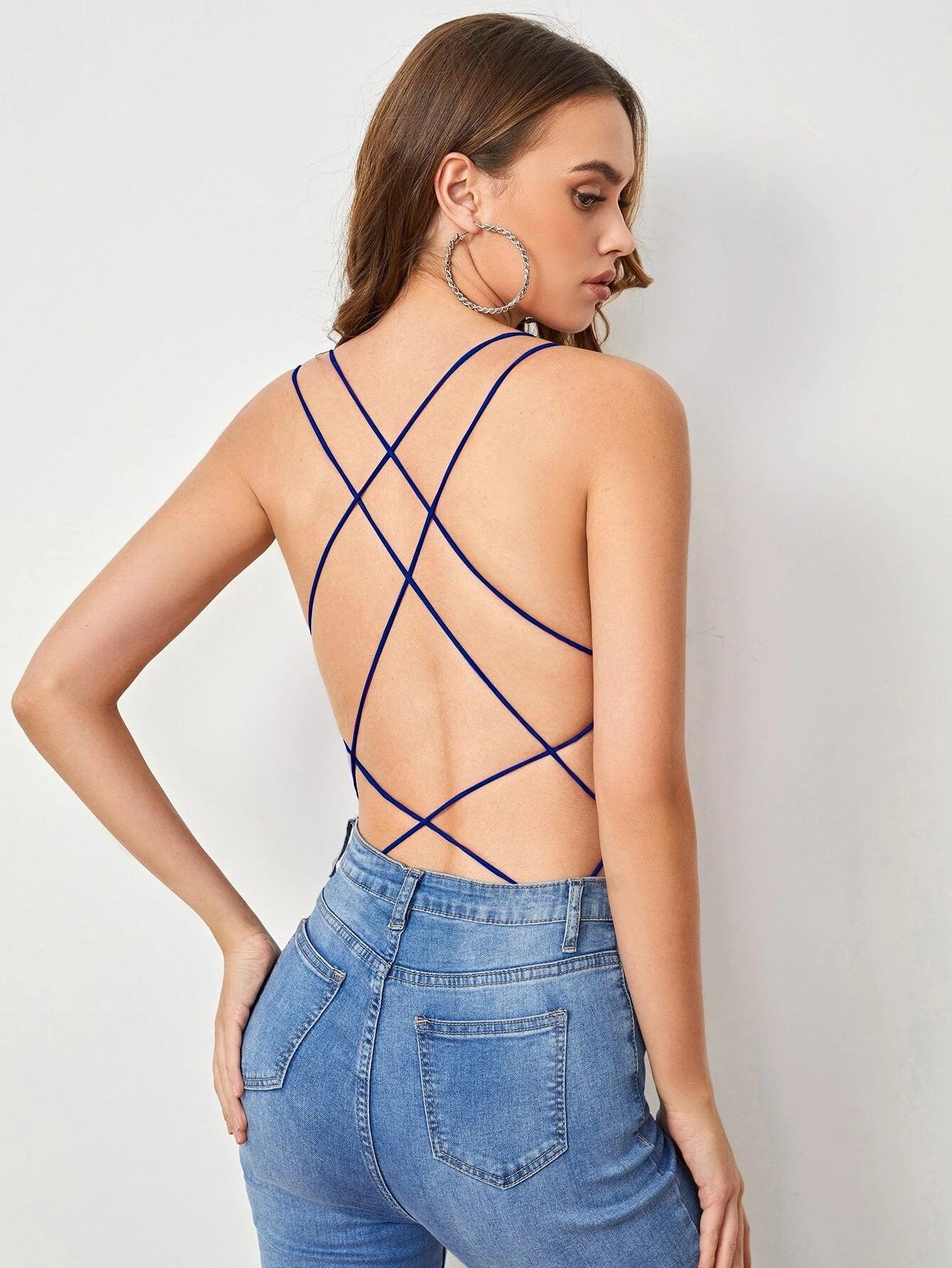 Strappy Open Back Cheeky Bodysuit-Comfy Jumpsuits