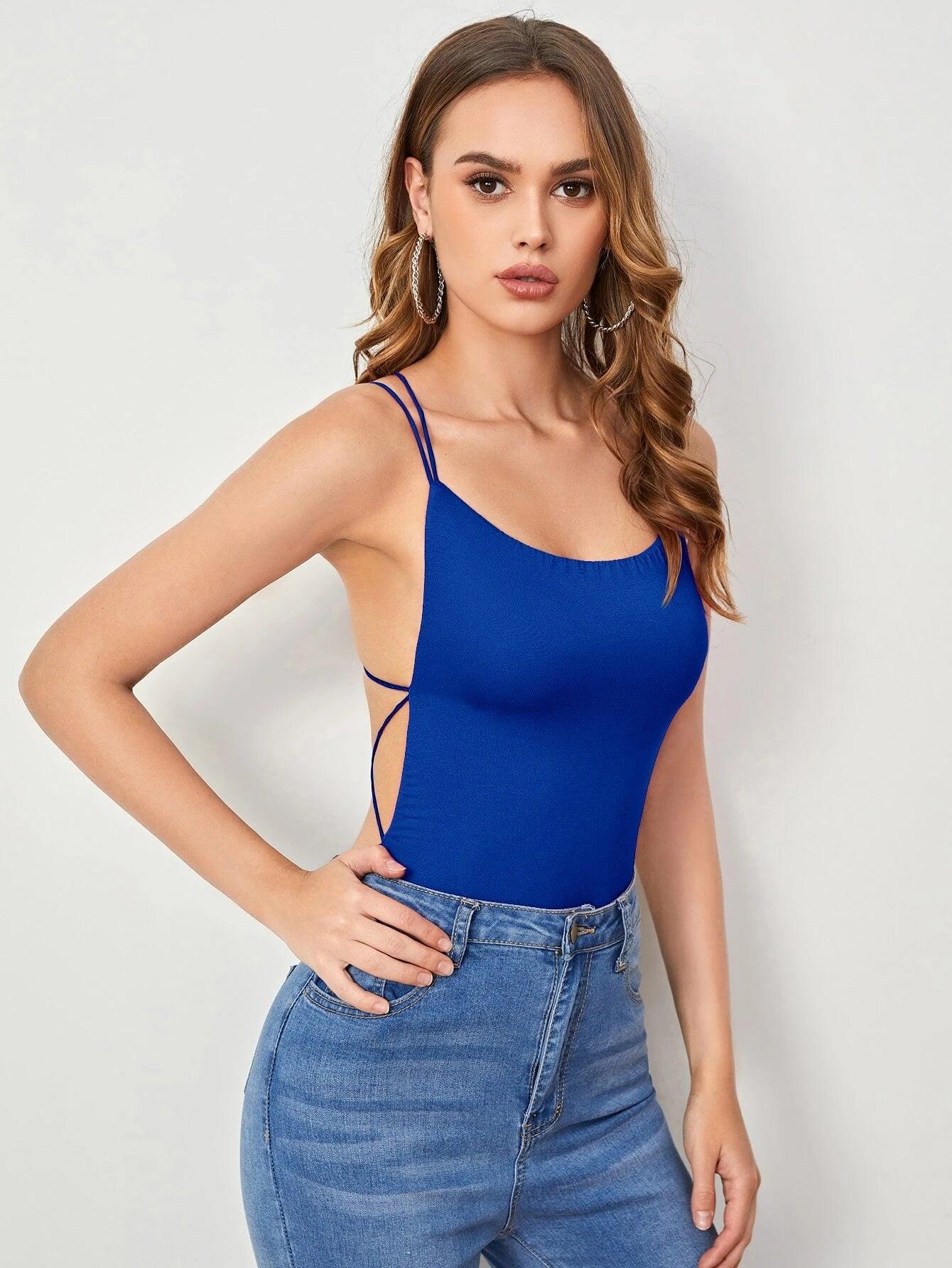Strappy Open Back Cheeky Bodysuit-Comfy Jumpsuits