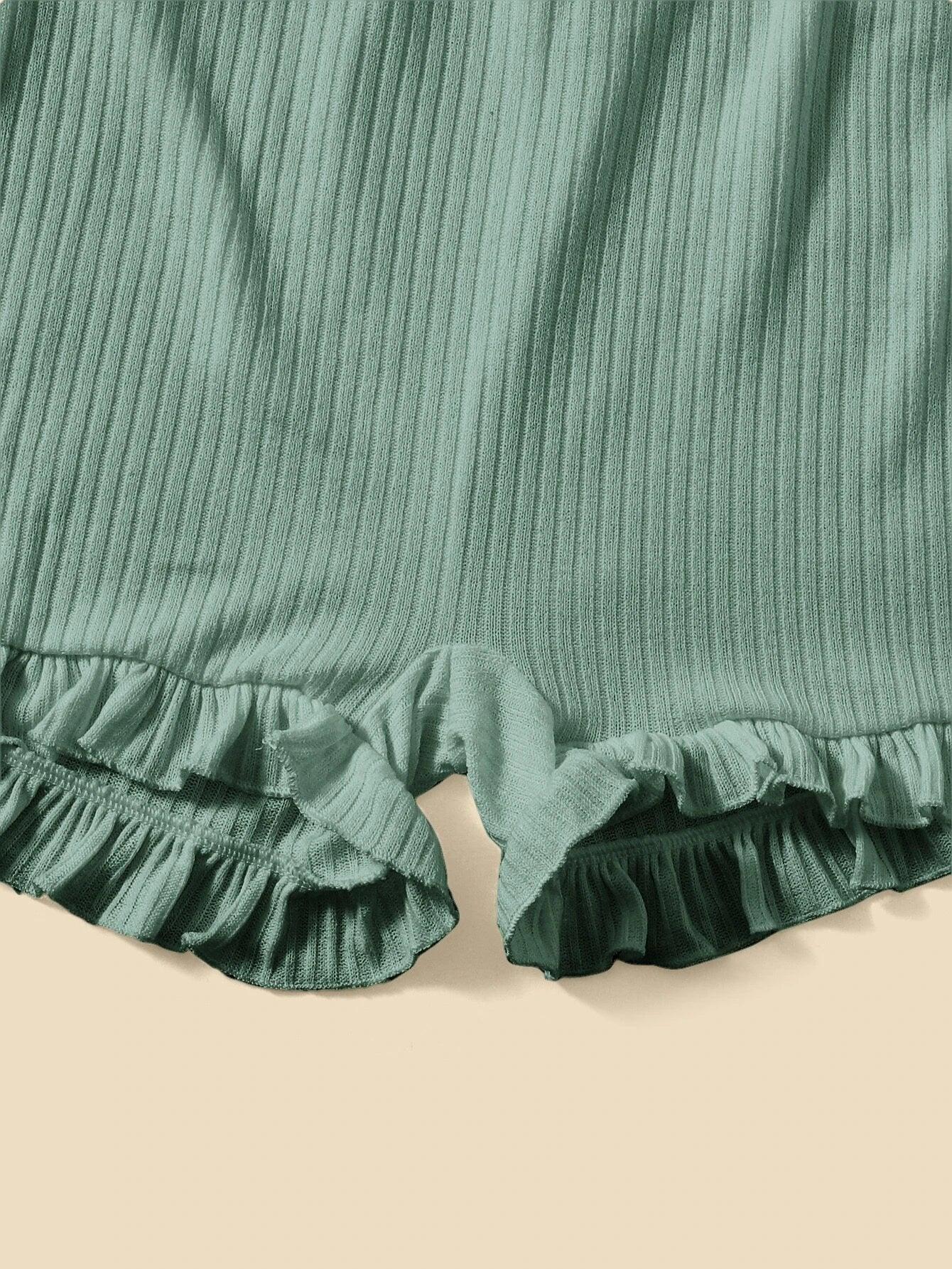 Lace Up Ruffle Hem Romper-Comfy Jumpsuits