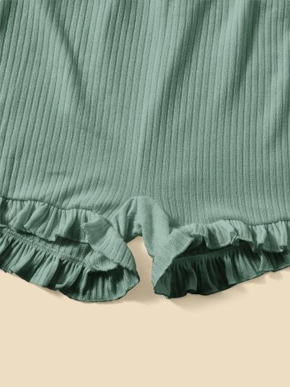 Lace Up Ruffle Hem Romper-Comfy Jumpsuits