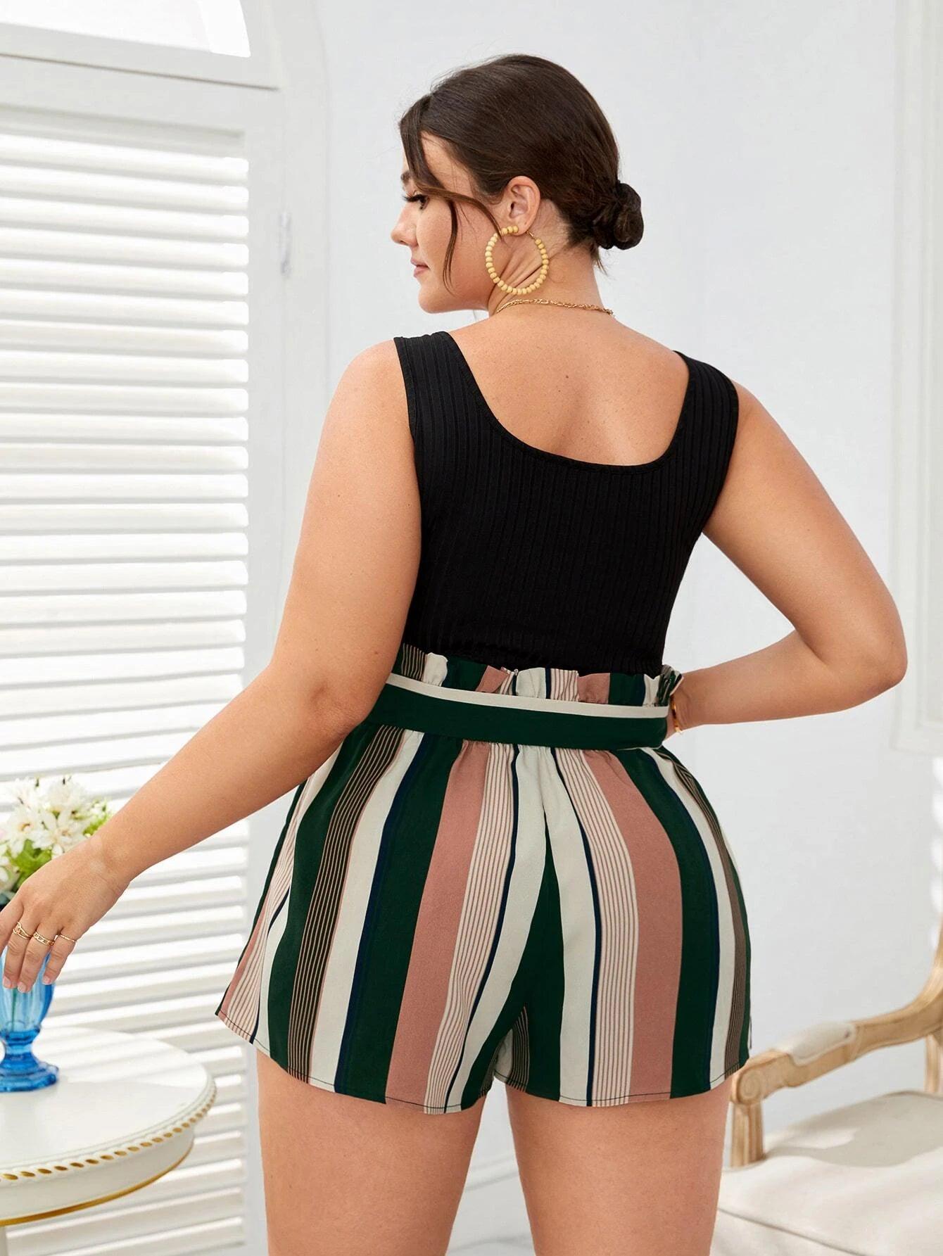 Vertical Striped Notched Neck Romper-Comfy Jumpsuits