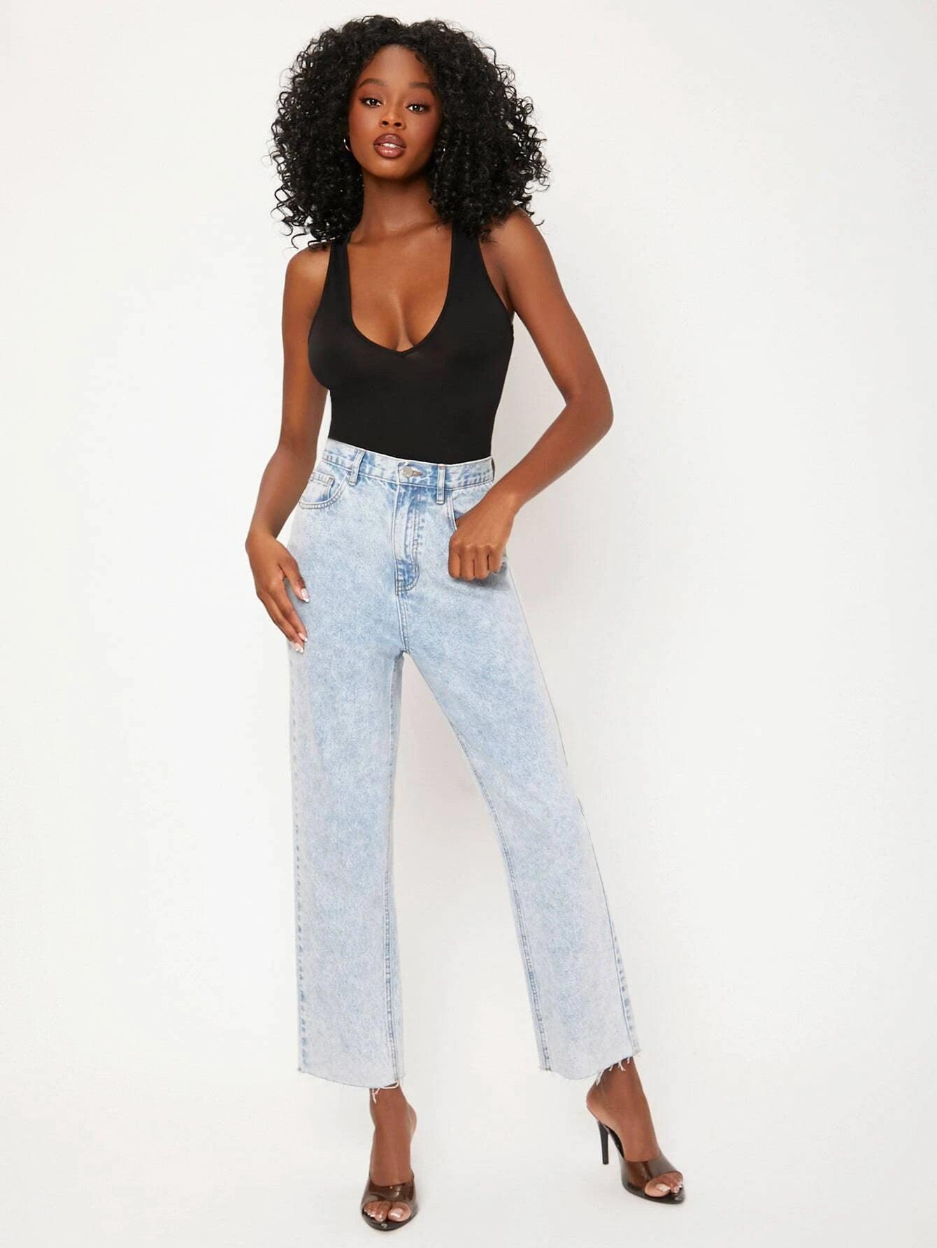 Plunging Neck Slim Fit Bodysuit-Comfy Jumpsuits