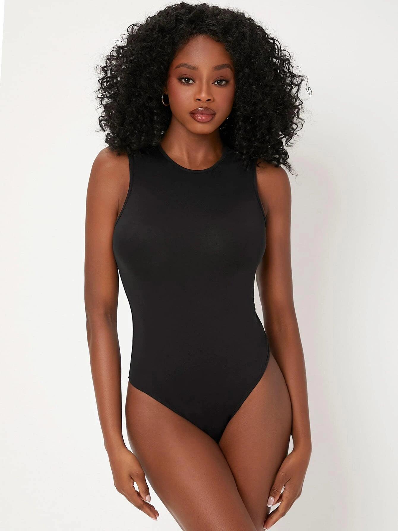 Round Neck Fitted Tank Bodysuit-Comfy Jumpsuits